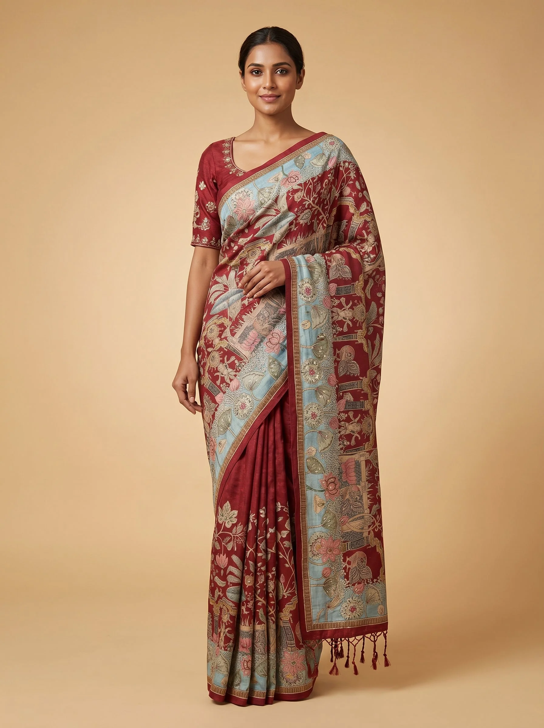 Maroon Deep Detail Embroidered Saree