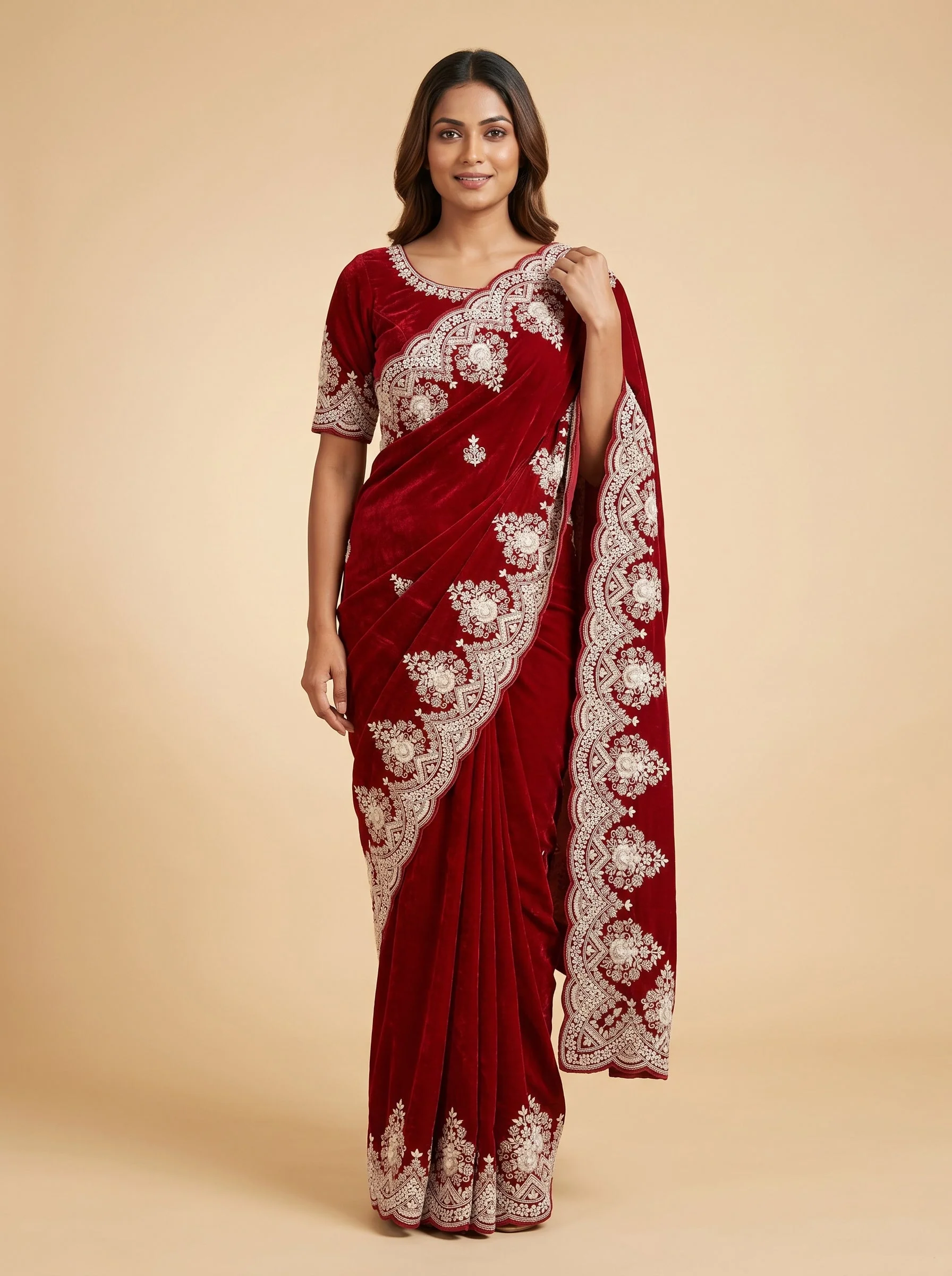 Maroon Deep Opulence Embroidered Saree