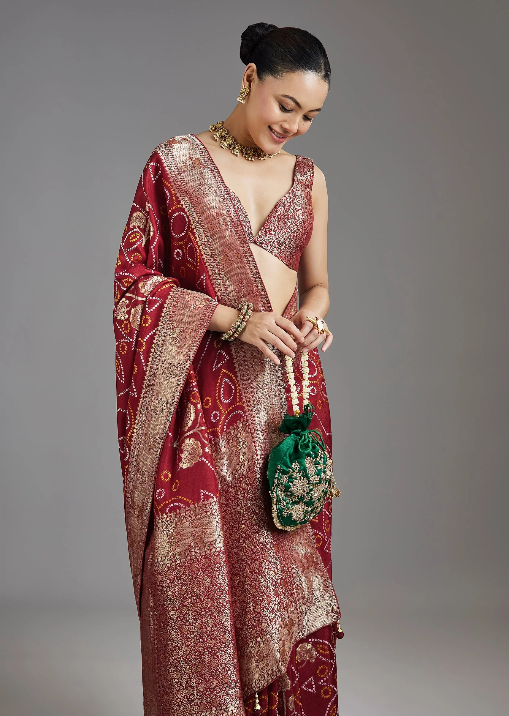 Maroon Dola Silk Saree - Image 5