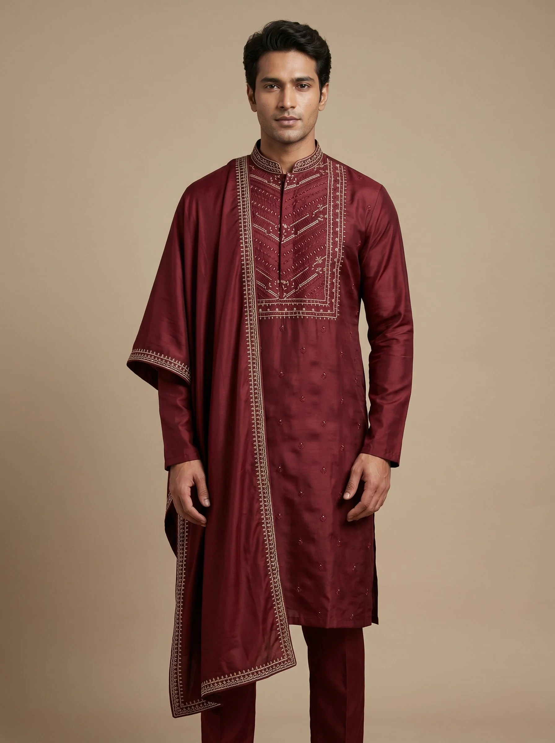 Maroon Heritage Kurta Set