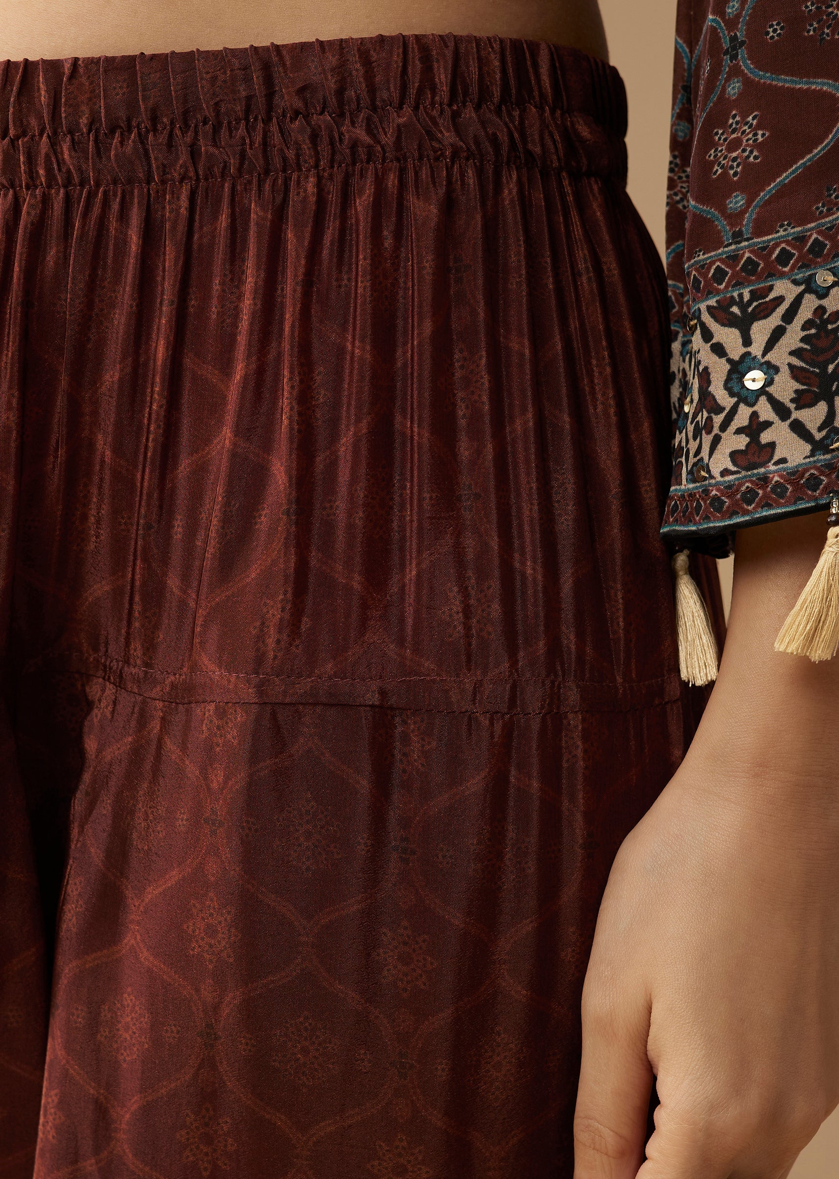 Maroon Indie Printed Crepe Kurta and Pant Set - Image 6