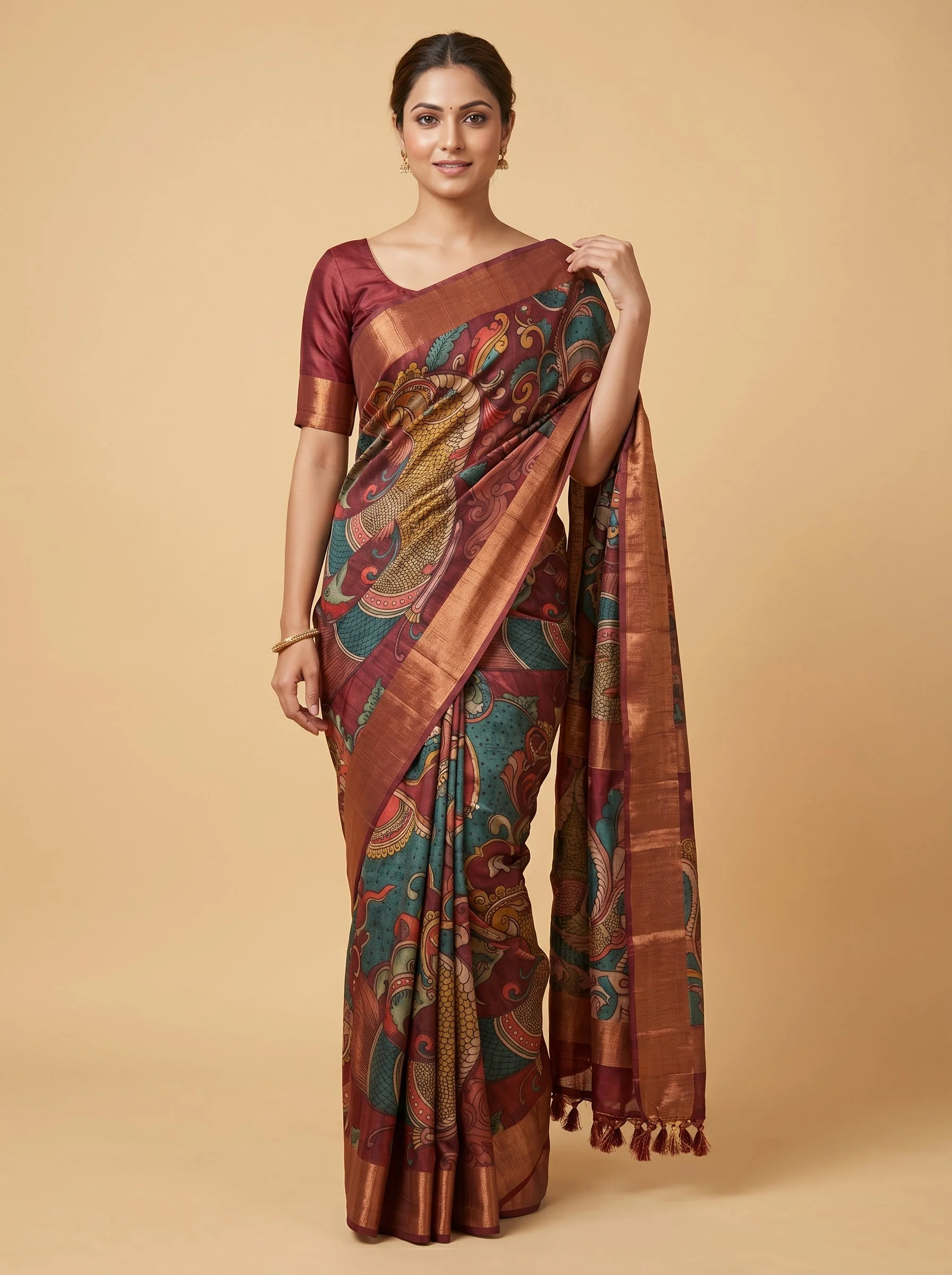 Maroon Intense Finish Embroidered Saree