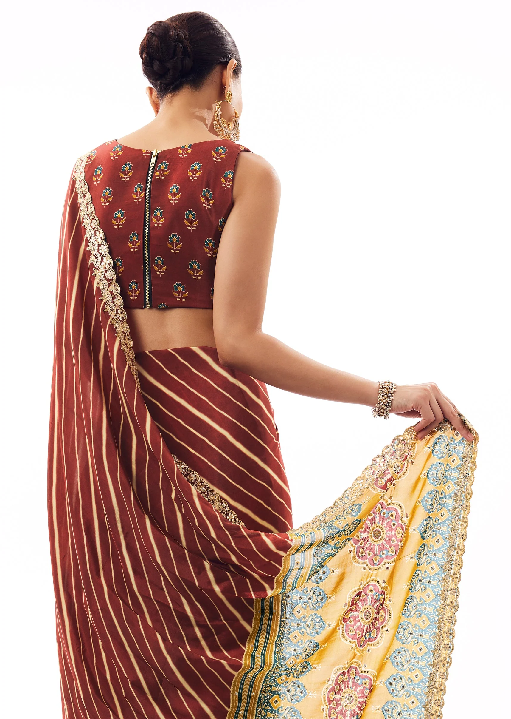 Maroon Lehariya Crepe Saree With Gotta Work - Image 6