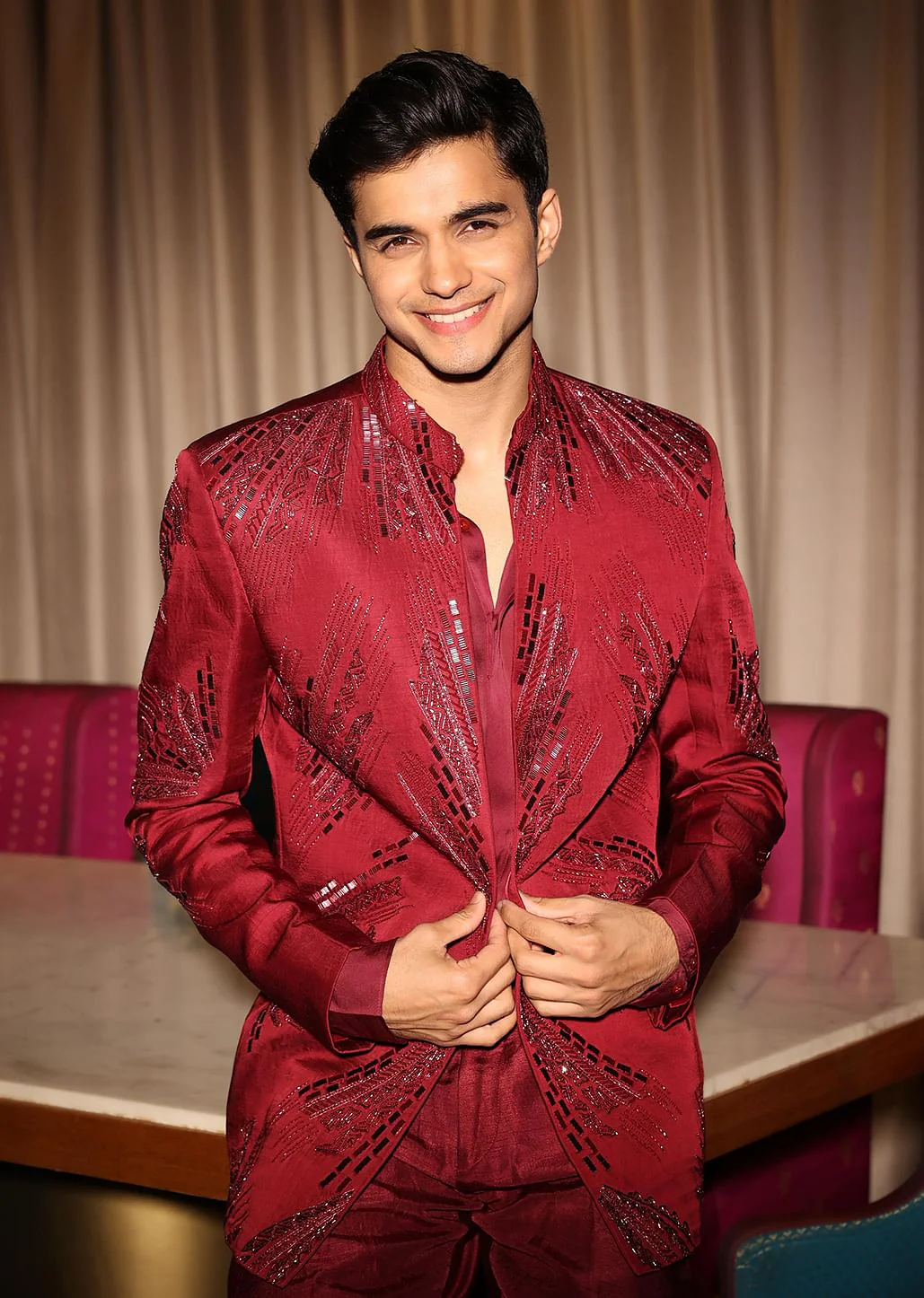 Maroon Linen Satin Hand Embellished Jodhpuri With Shirt And Pant - Image 10