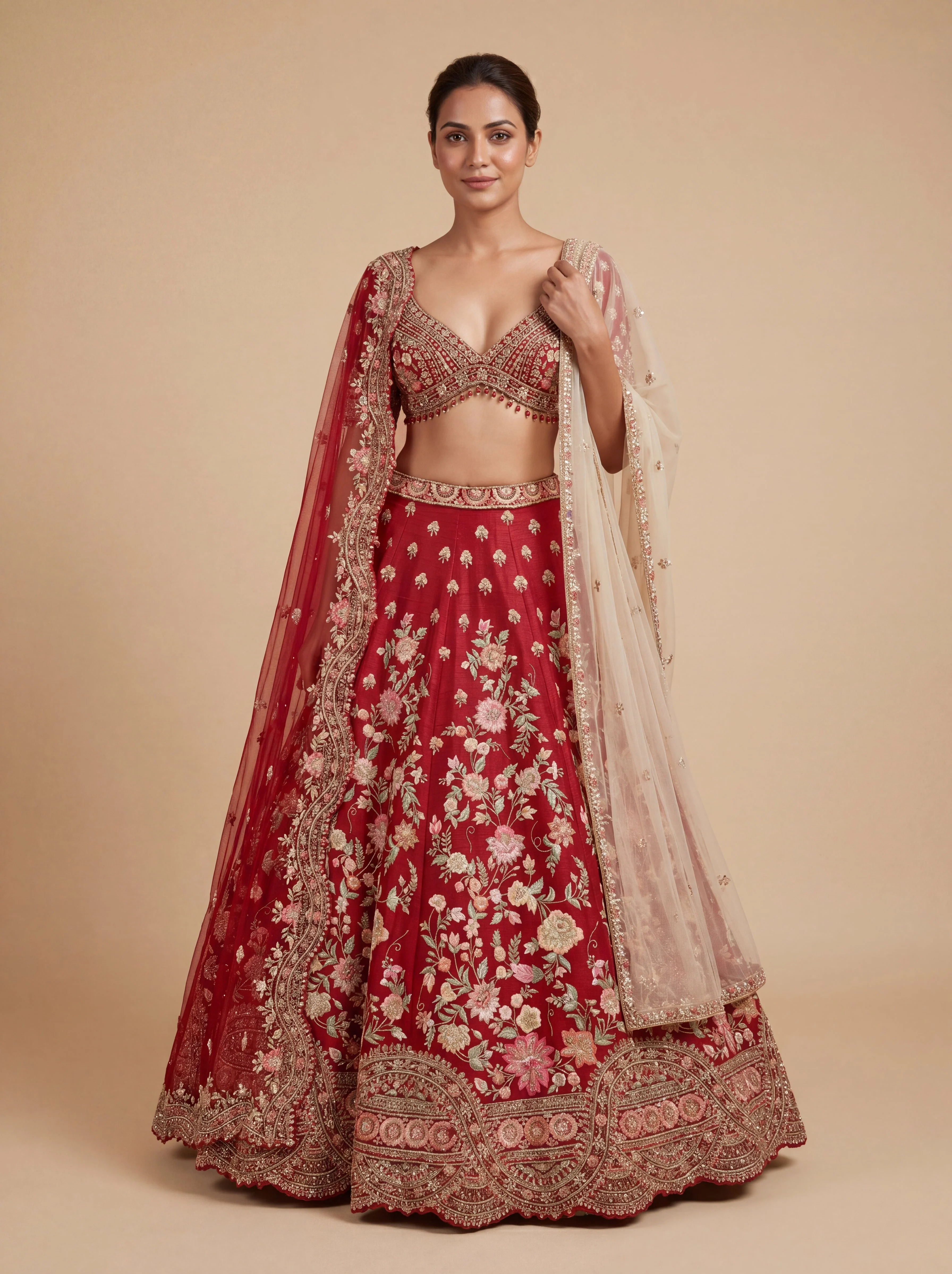 Maroon Pheras Bridal Lehenga With Bold Embroidery Flared Skirt