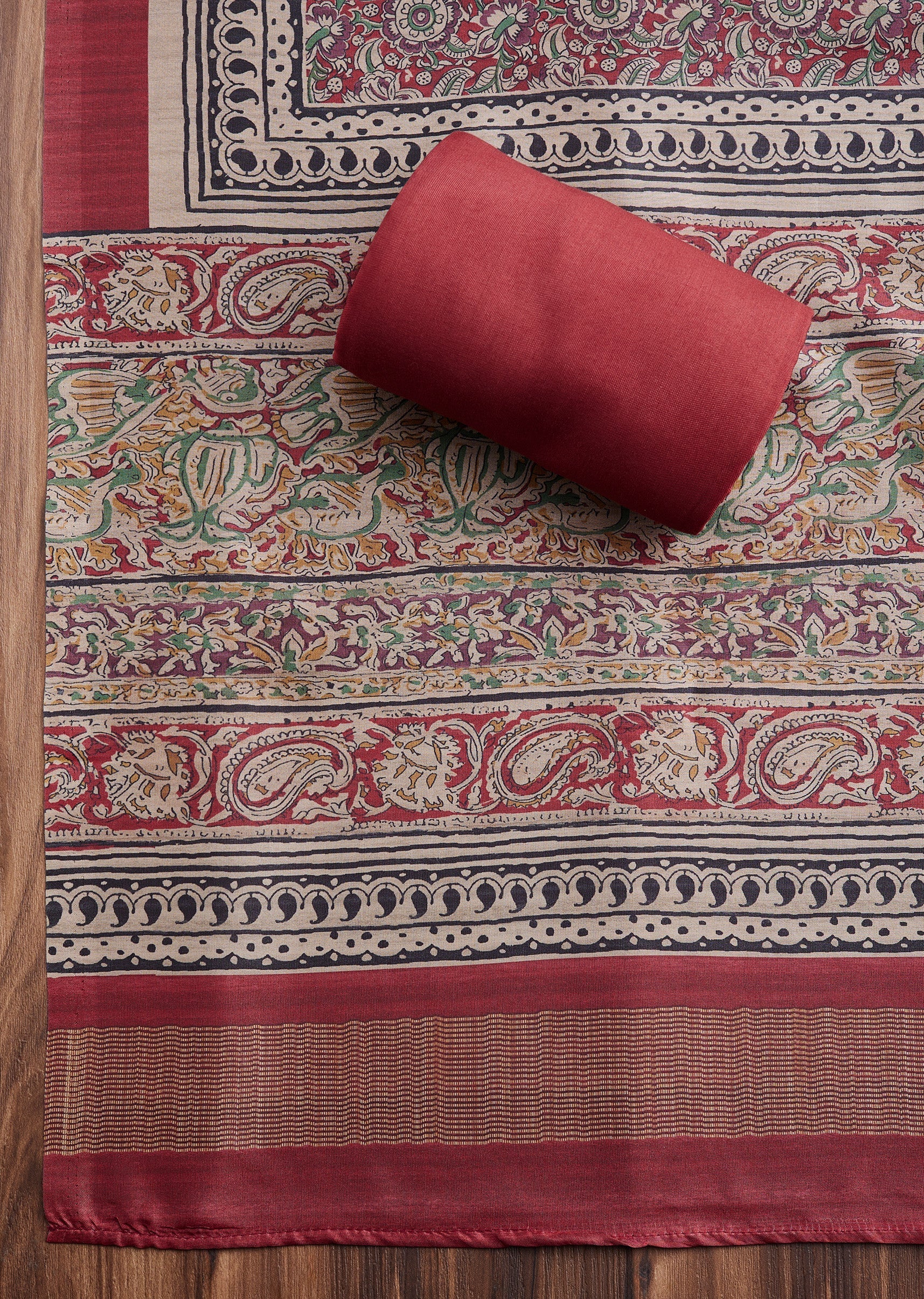 Maroon Printed Dola Silk Unstitched Suit - Image 4