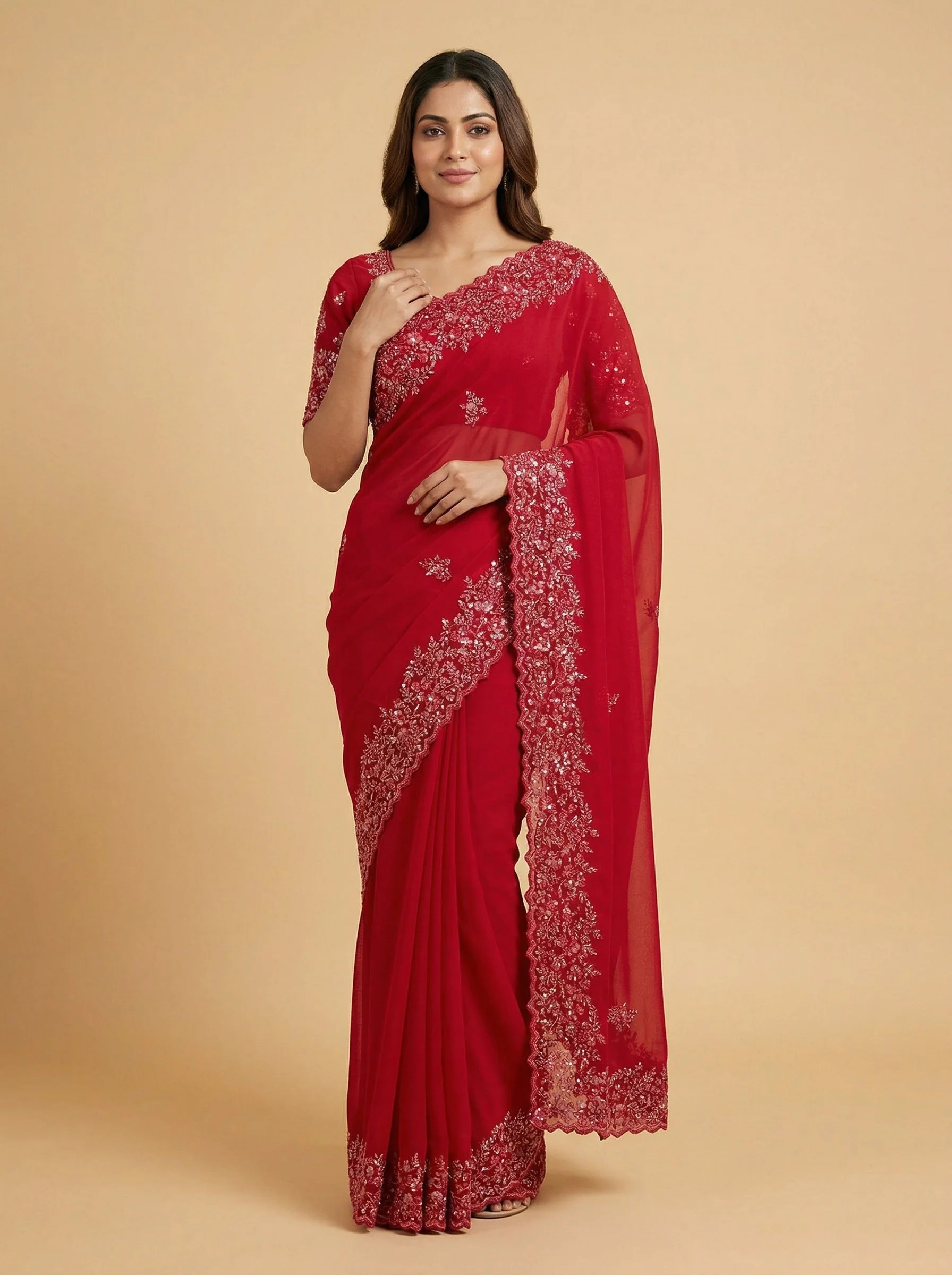 Maroon Royal Embroidered Saree