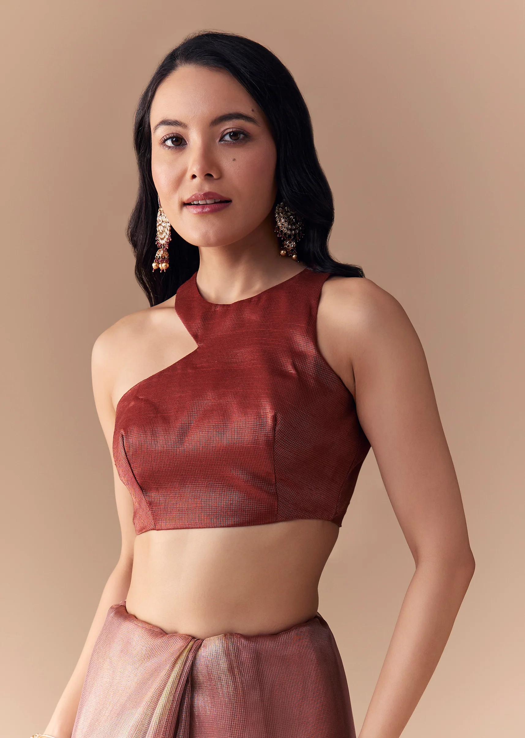 Maroon Shaded Organza Silk Saree with Unstitched Blouse - Image 7