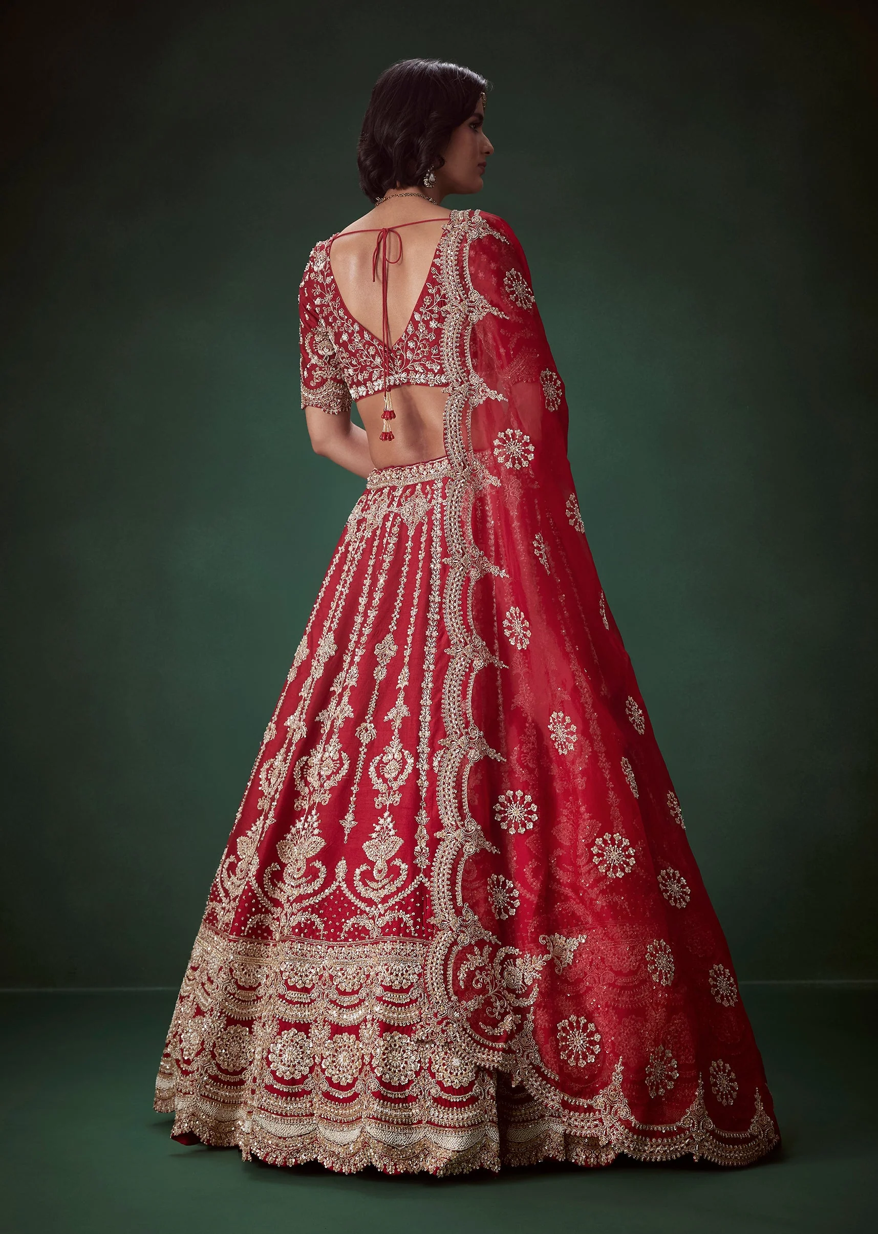 Maroon Silk Bridal Lehenga Set with Two Duapattas - Image 2