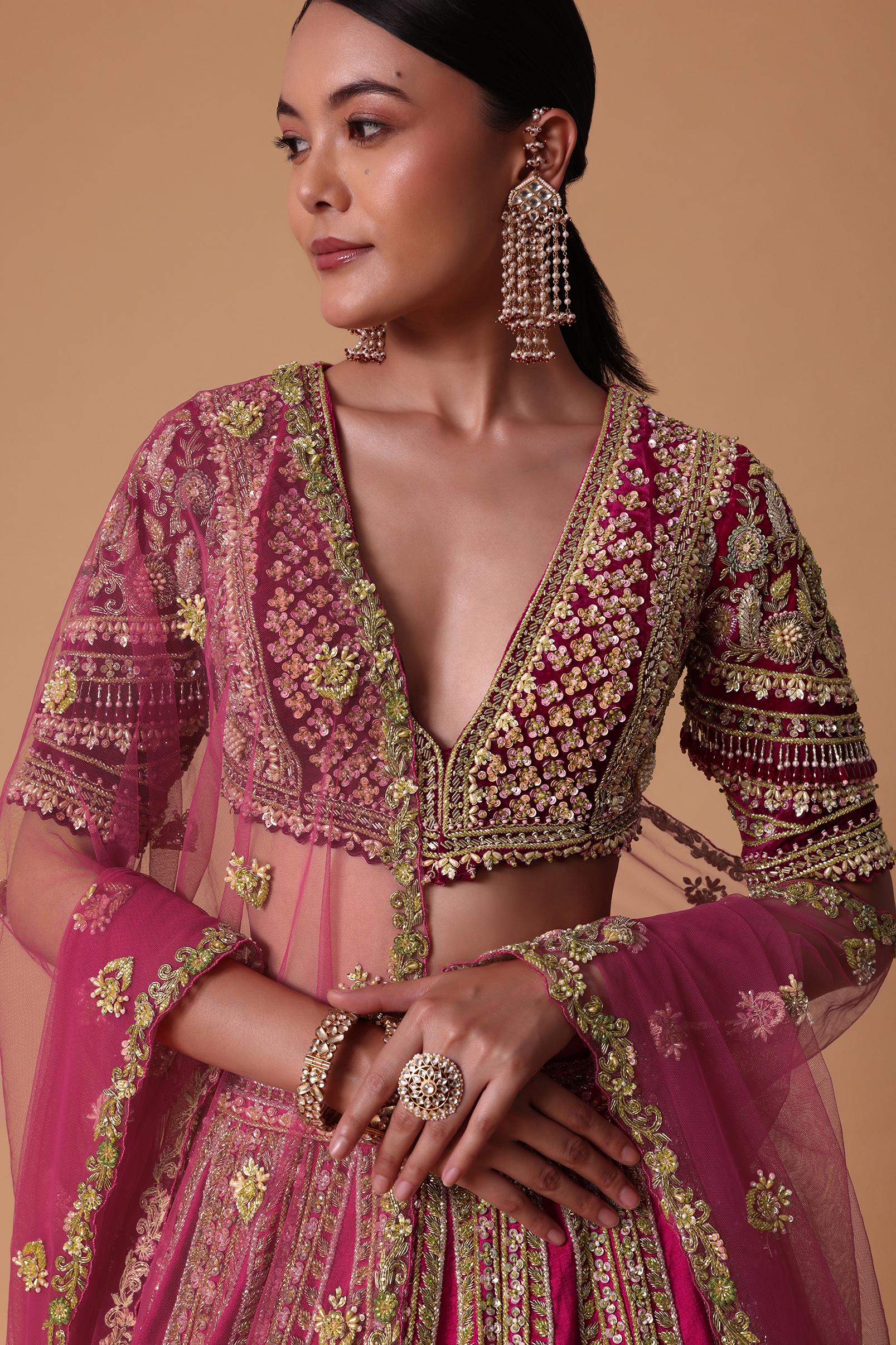 Maroon Silk Velvet 16 Kali Lehenga And Zardosi Blouse Set - Image 5