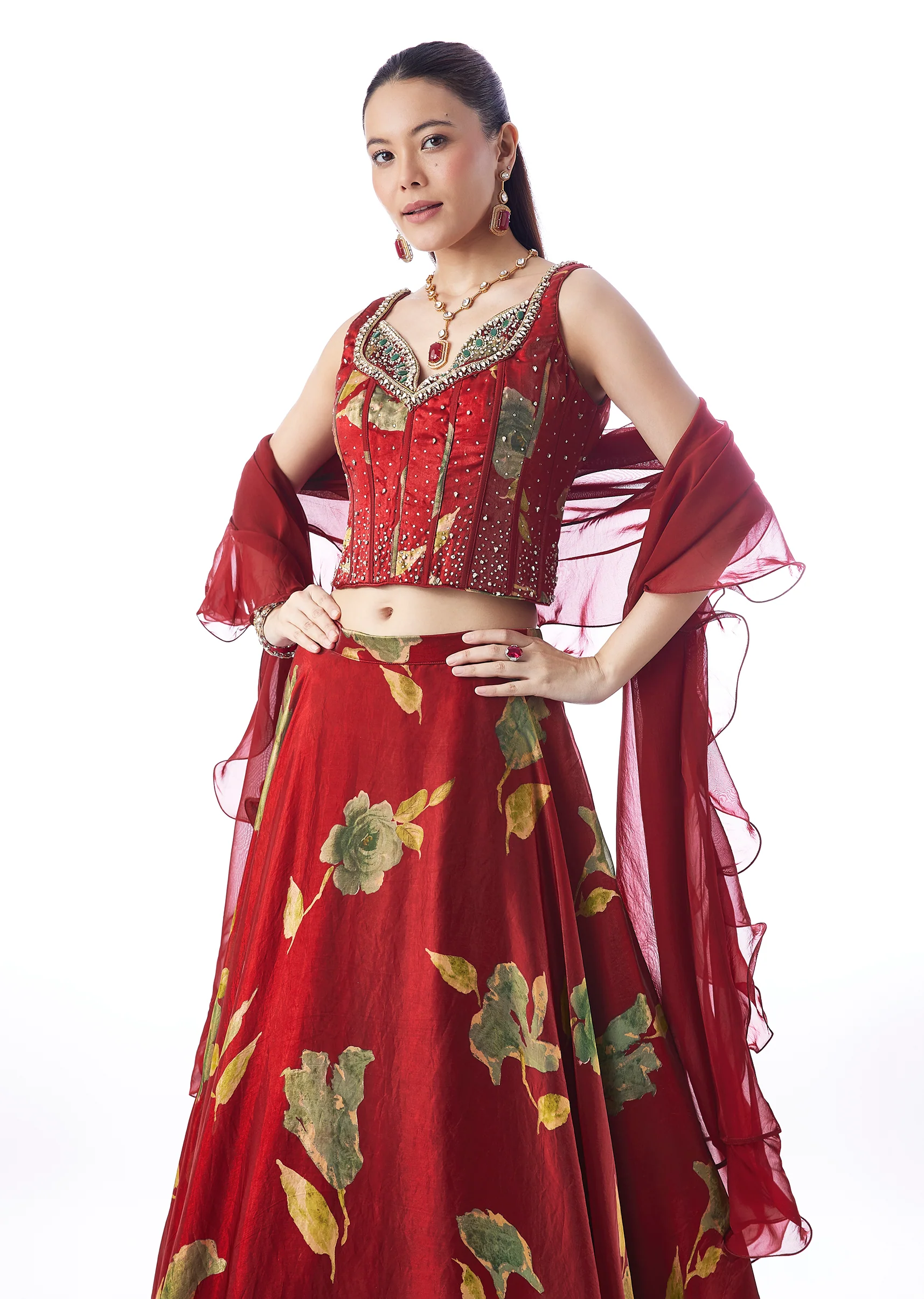 Maroon Statement Duo – Lehenga For Her And Jacket Kurta Set For Him - Image 2