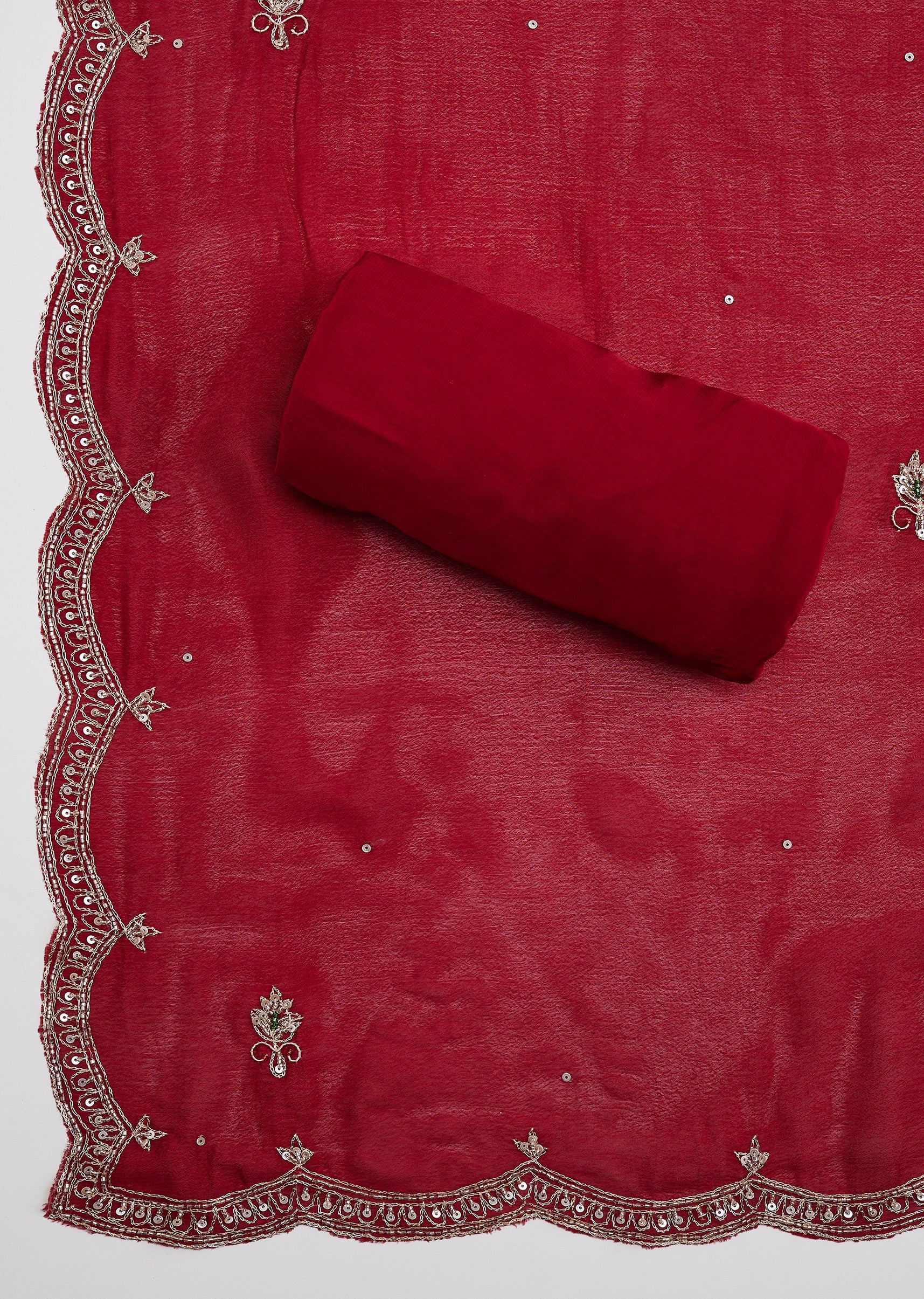 Maroon Tissue Embroidered Unstitched Suit Set With Dupatta - Image 4