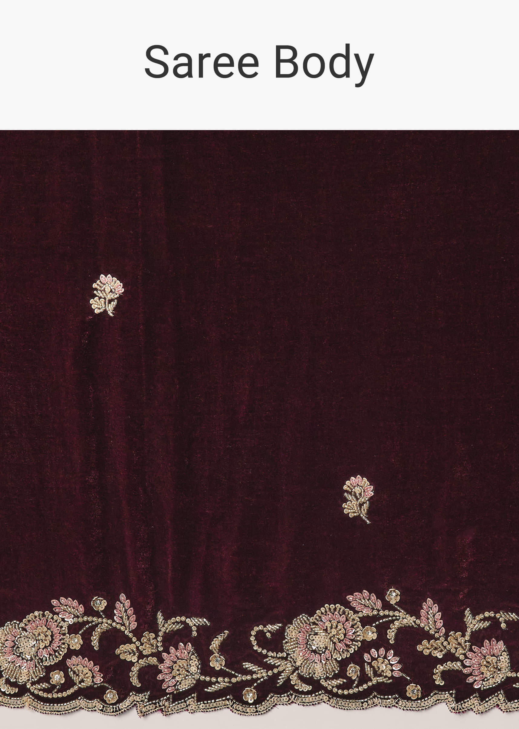 Maroon Velvet Saree With Brocade Embroidered Blouse - Image 9