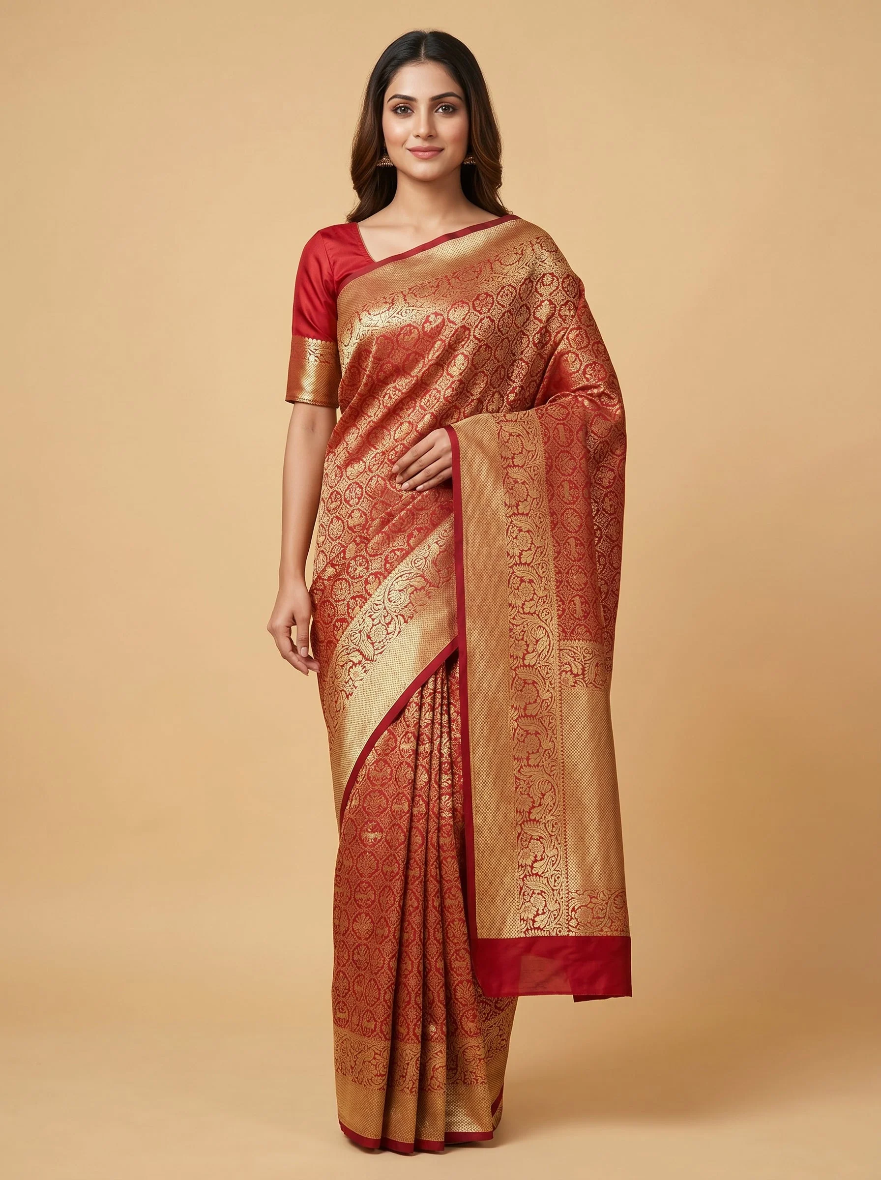 Maroon Vivid Sheen Handloom Saree