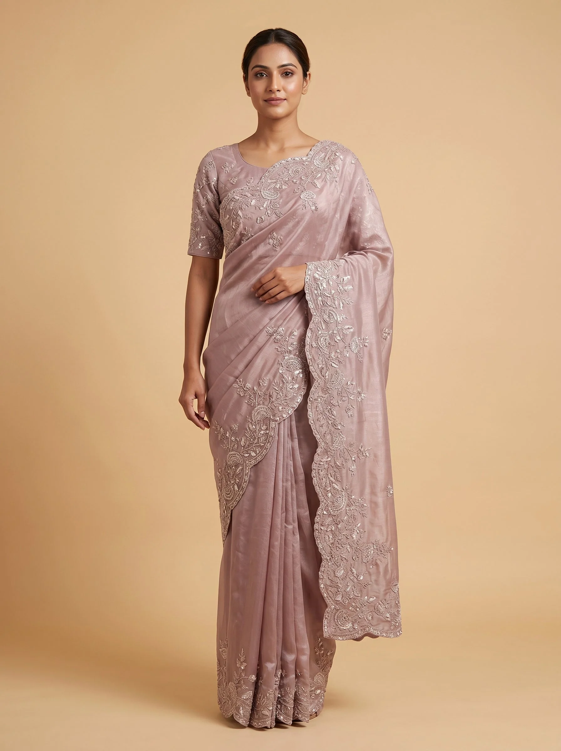 Mauve Dusty Bloom Embroidered Saree