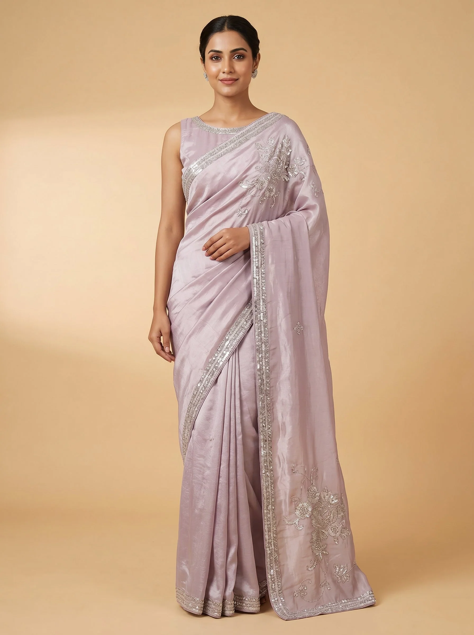 Mauve Elegant Embroidered Saree