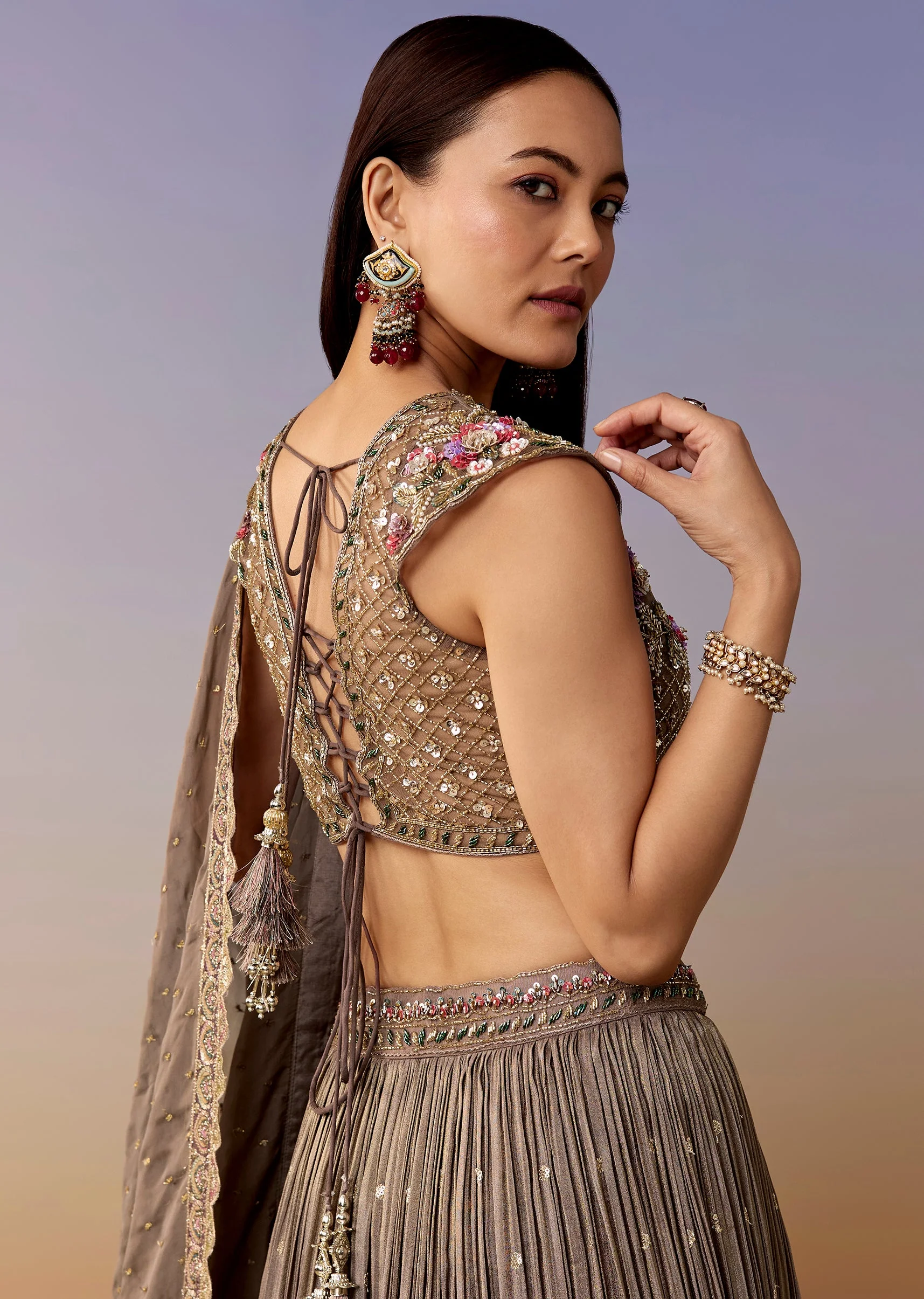 Mauve Embellished Bridesmaid Lehenga Set - Image 6
