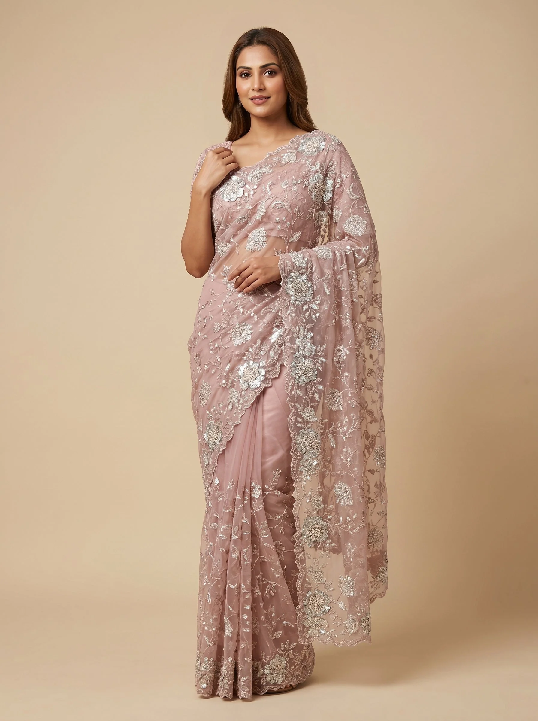 Mauve Embroidered Saree with Graceful Motifs