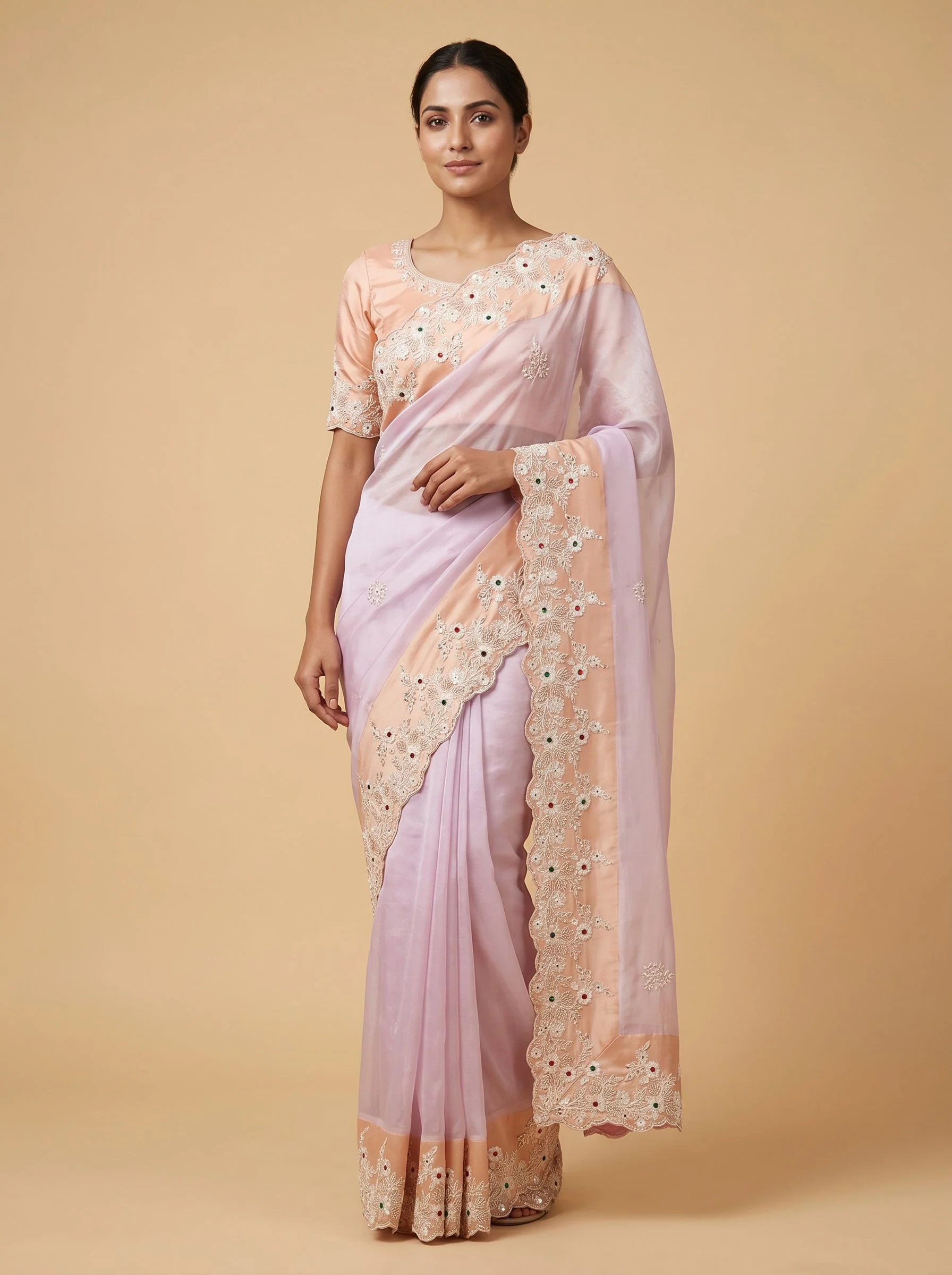 Mauve Embroidered Saree with Soft Motifs