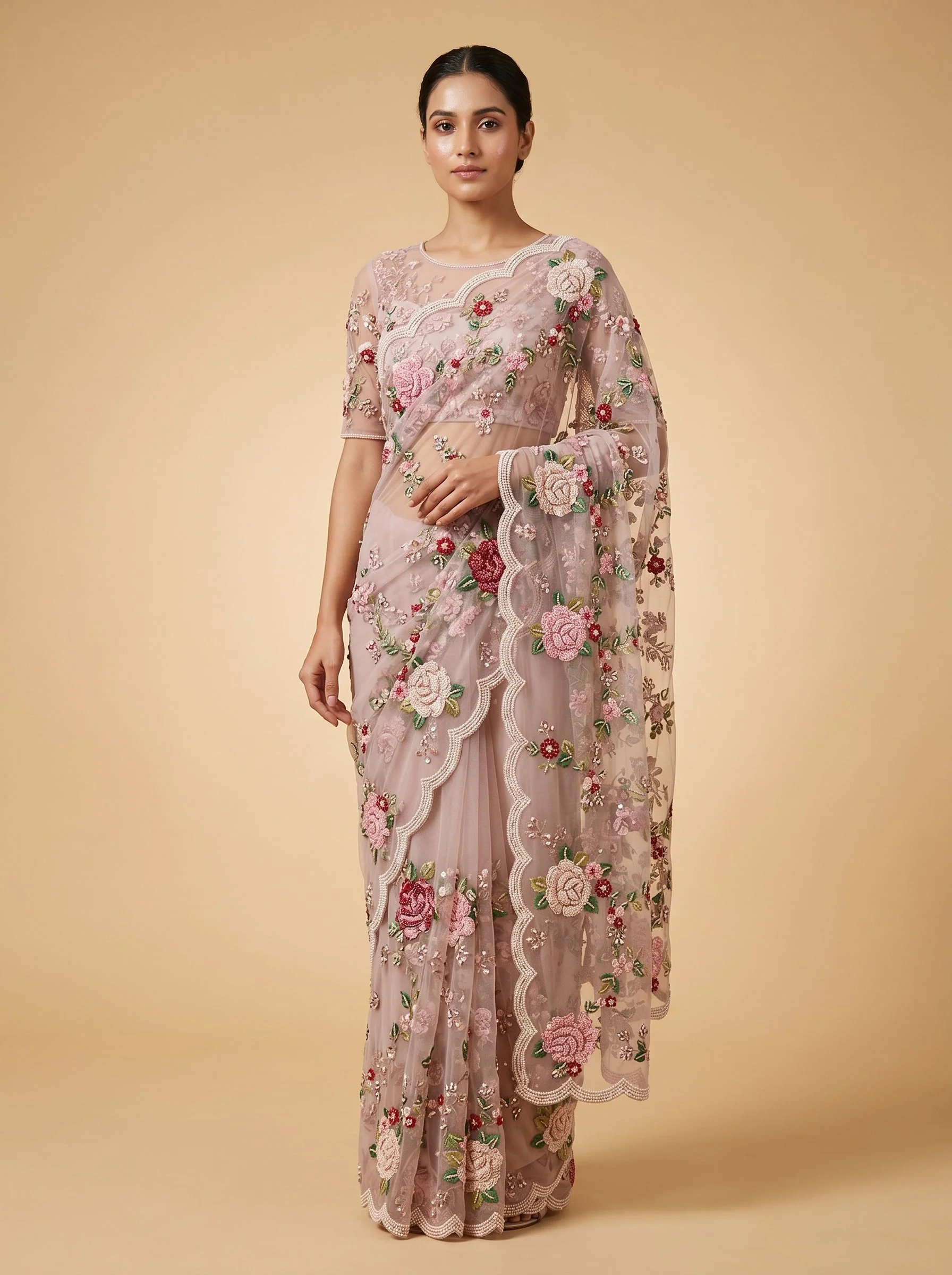 Mauve Gentle Tone Embroidered Saree