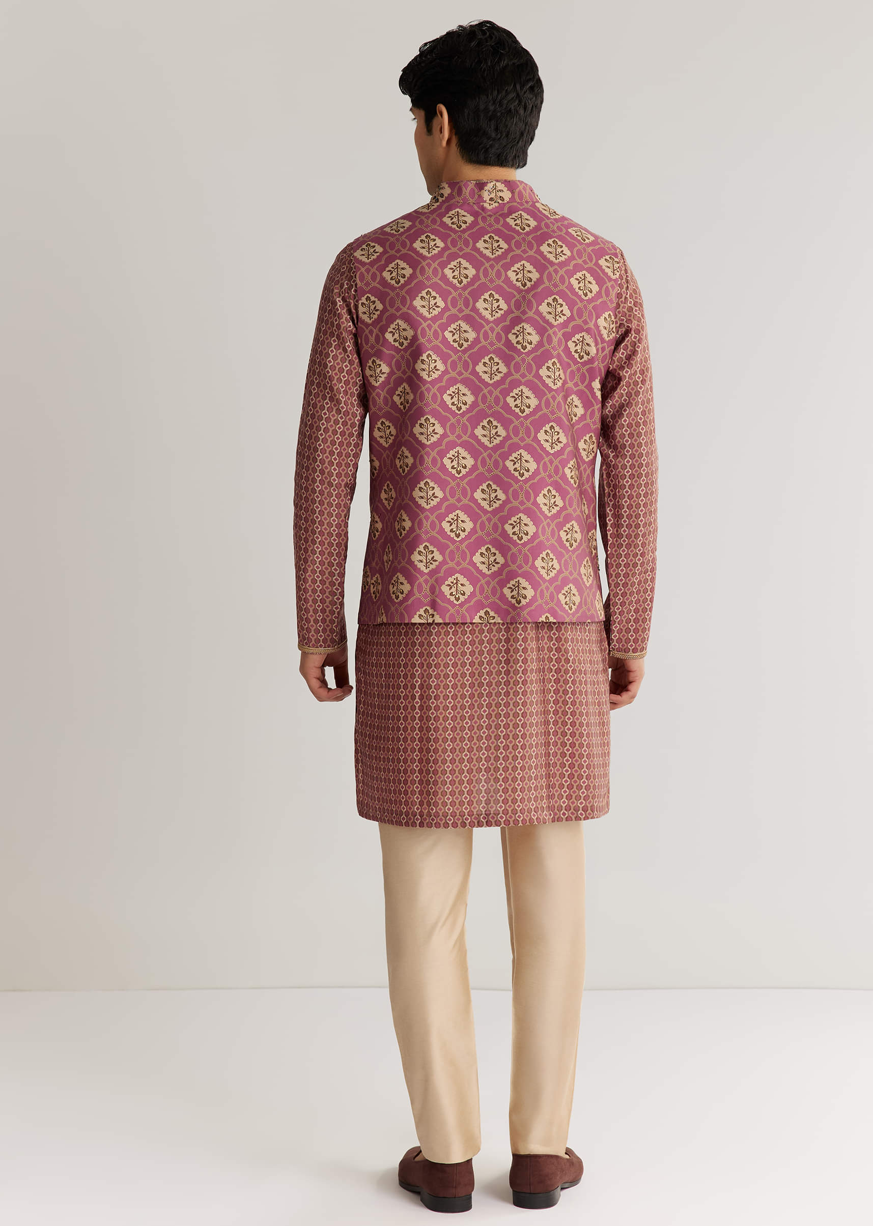 Mauve Modal Chanderi Cutdana Sequins Kurta Jacket Set - Image 5