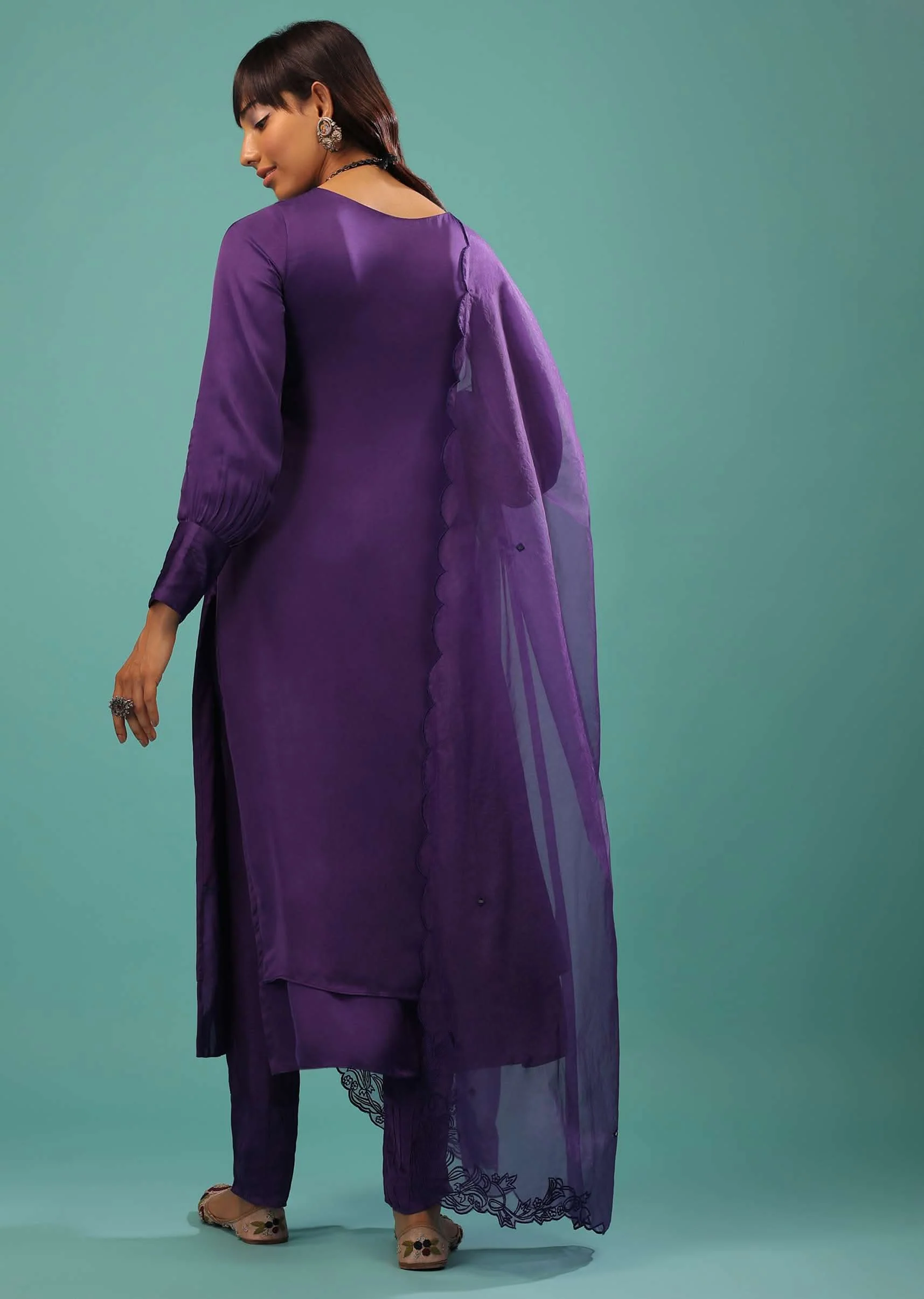 Mauve Purple Purple A Line Suit Made With Bemberg Satin - Image 5