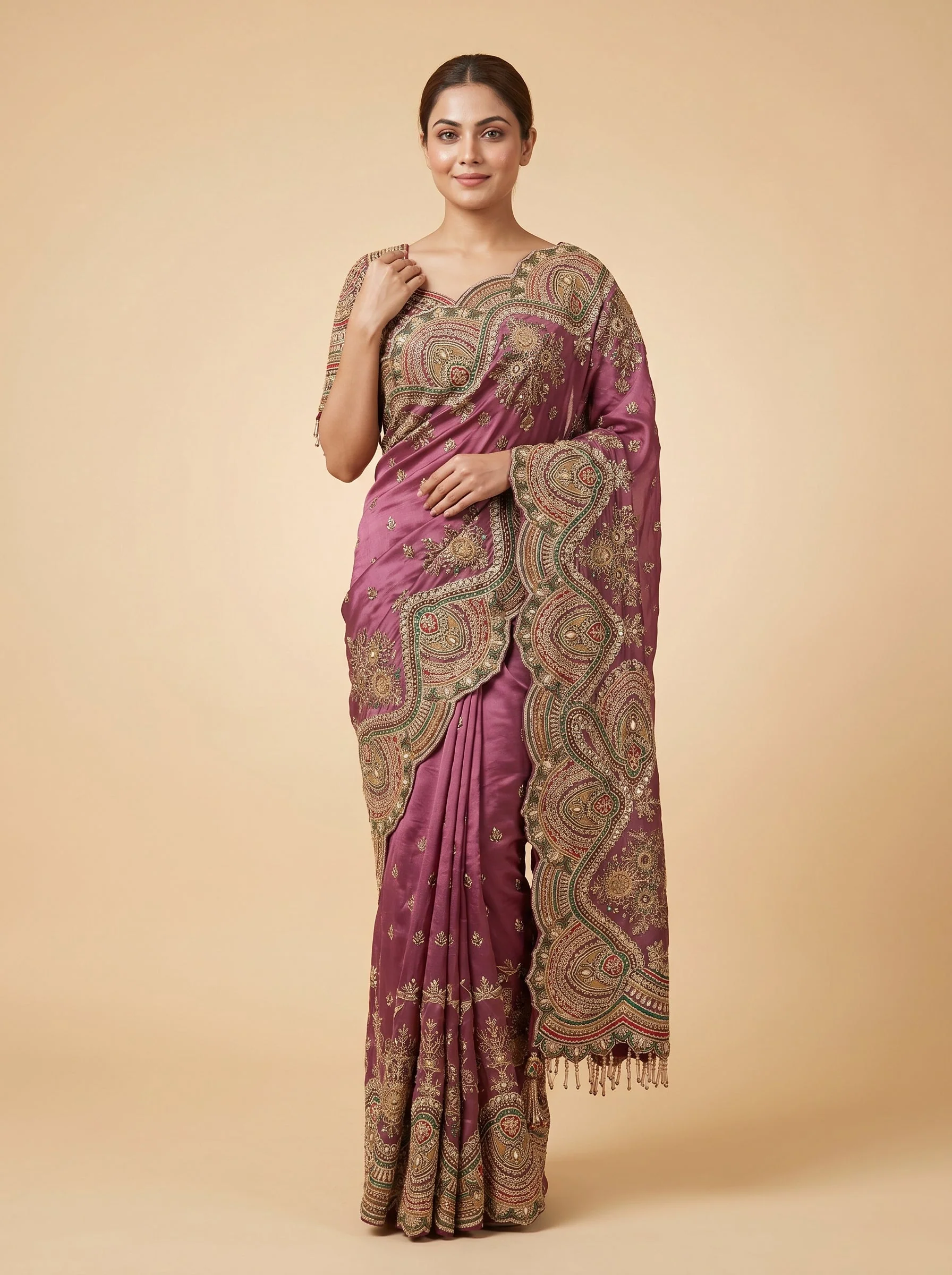 Mauve Refined Craft Embroidered Saree