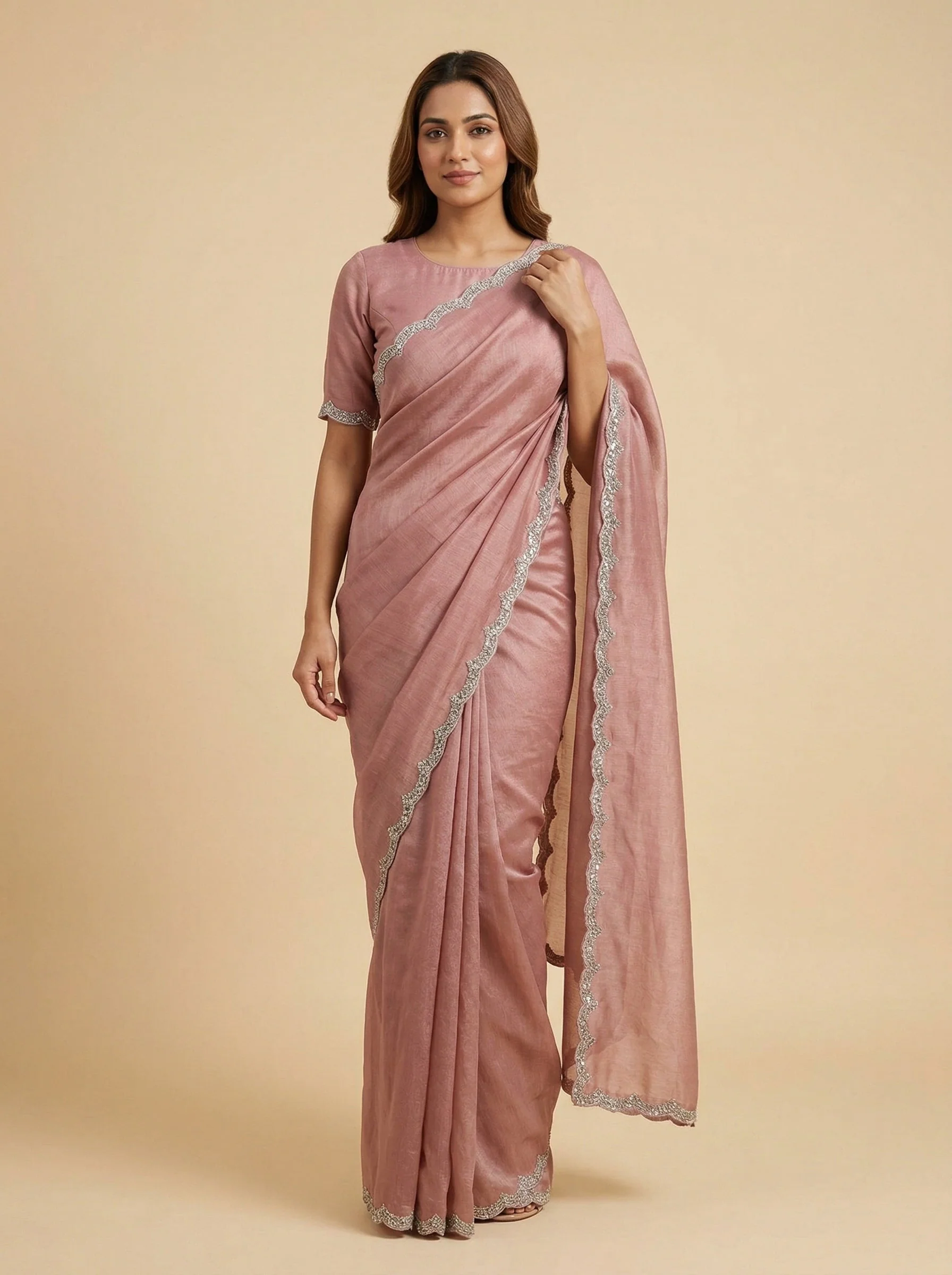 Mauve Shaded Embroidered Saree
