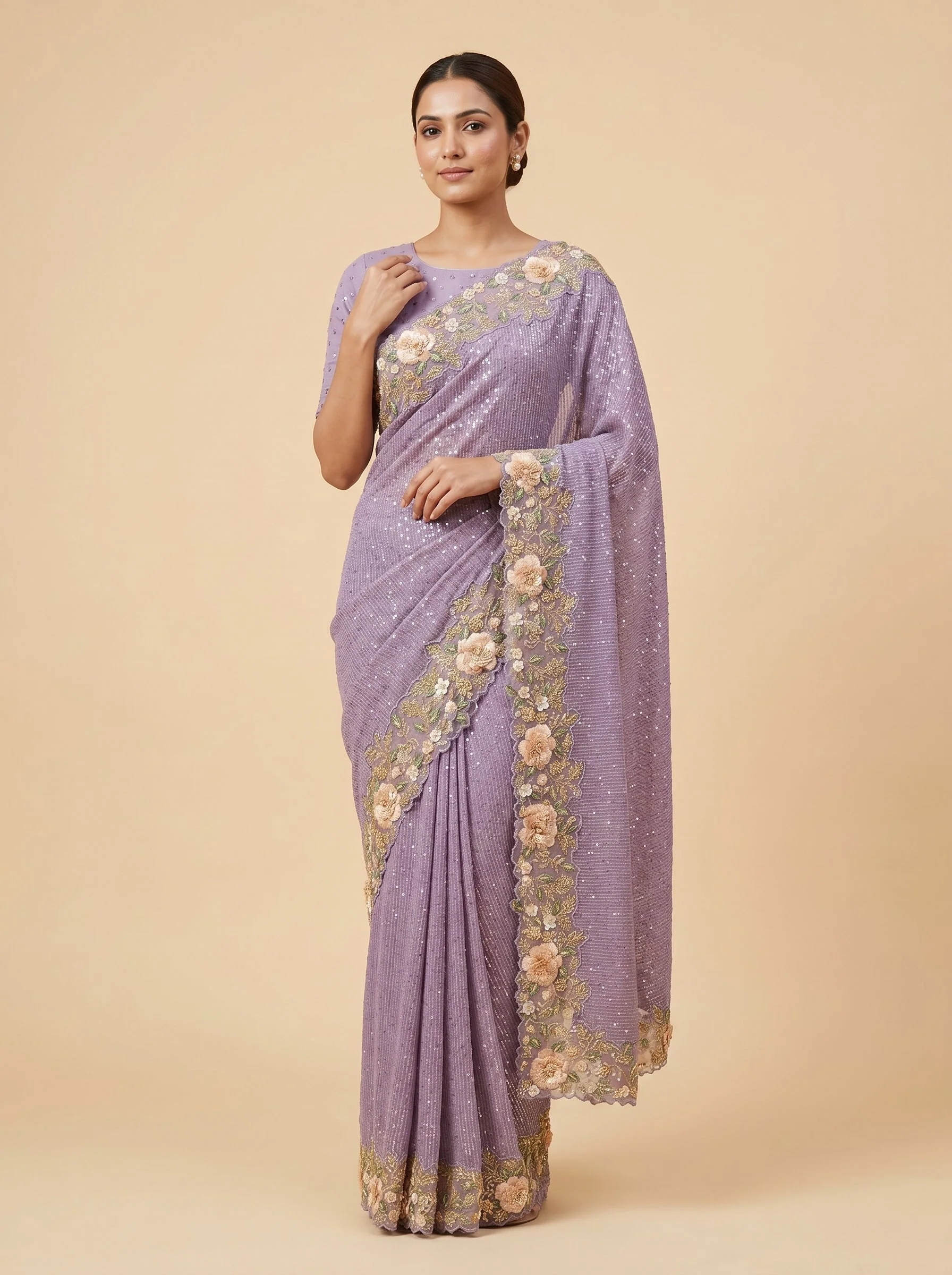 Mauve Soft Sheen Embroidered Saree