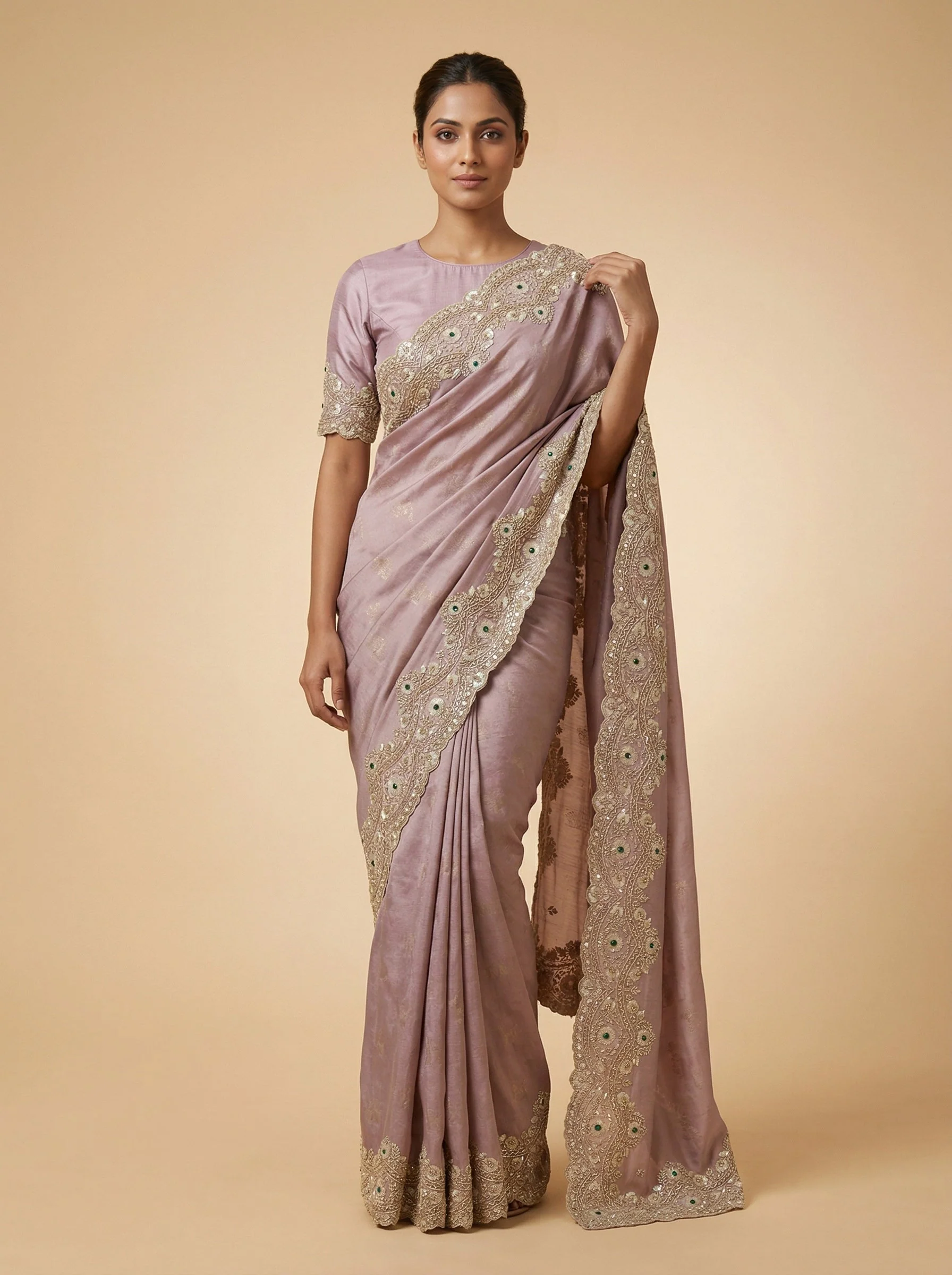 Mauve Soft-Tone Embroidered Saree