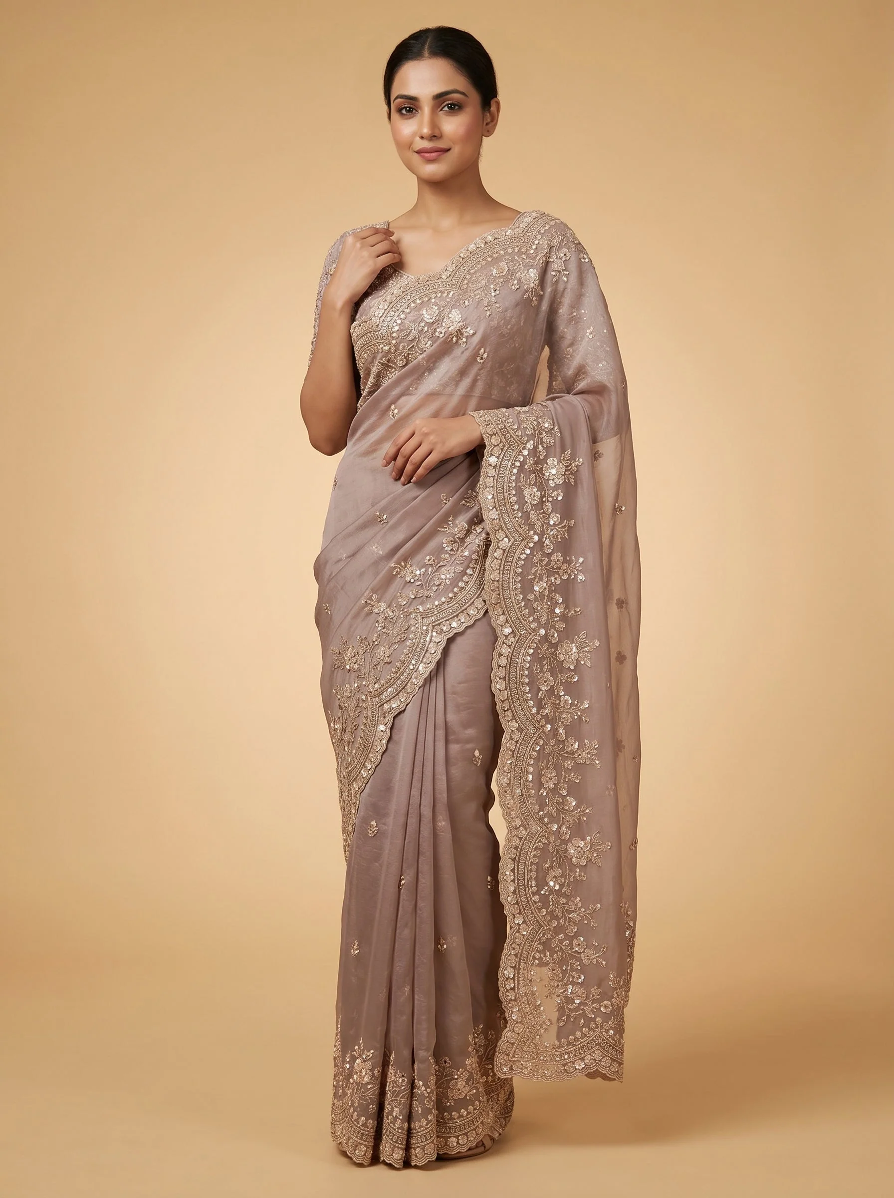 Mauve Subtle Charm Embroidered Saree