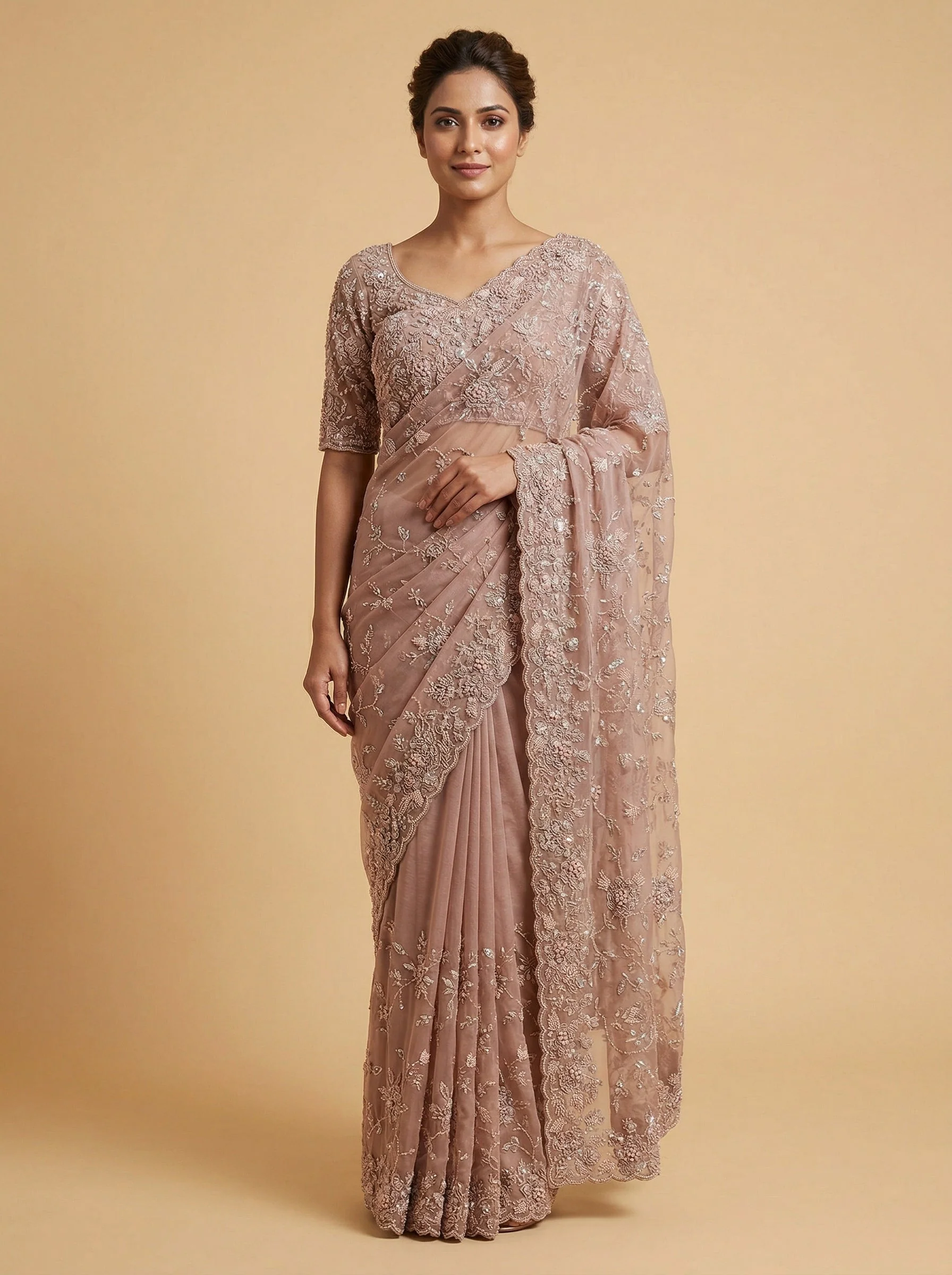Mauve Tender Embroidered Saree