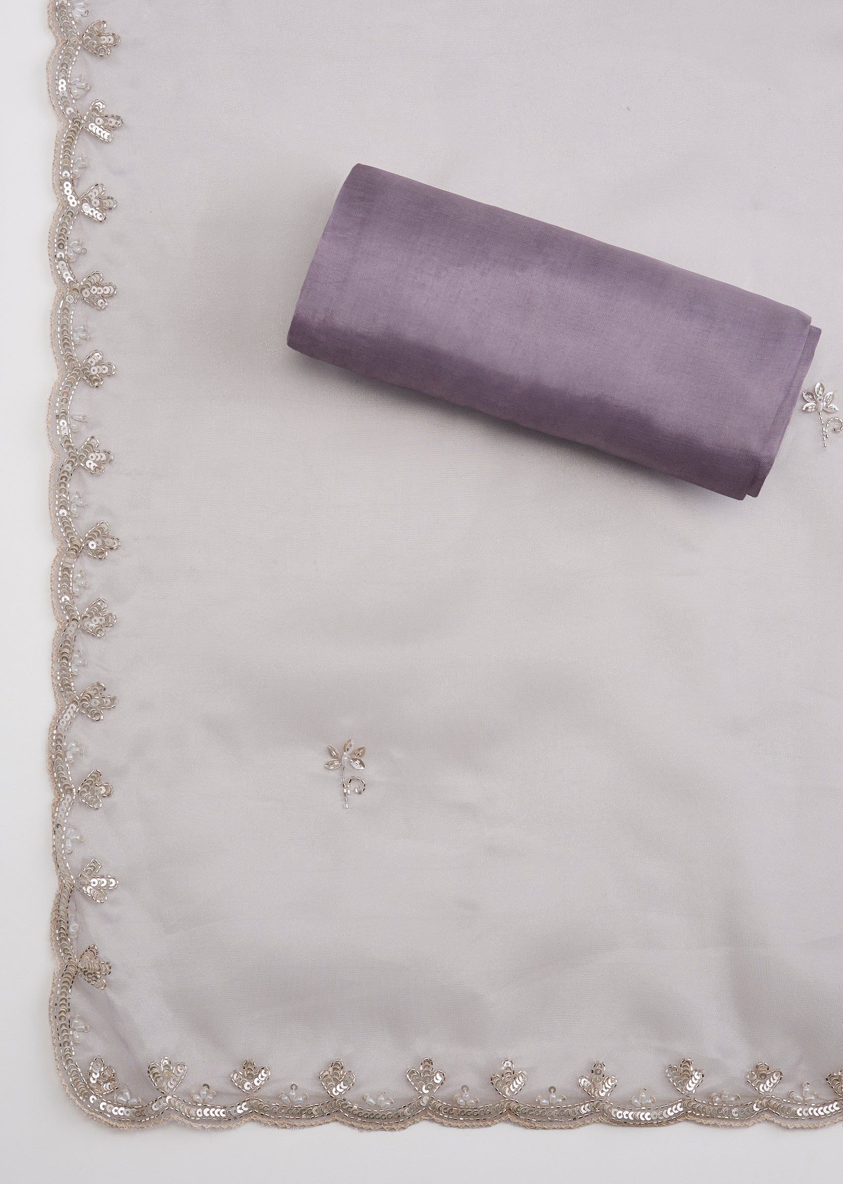 Mauve Tissue Embroidered Unstitched Suit Set With Dupatta - Image 4