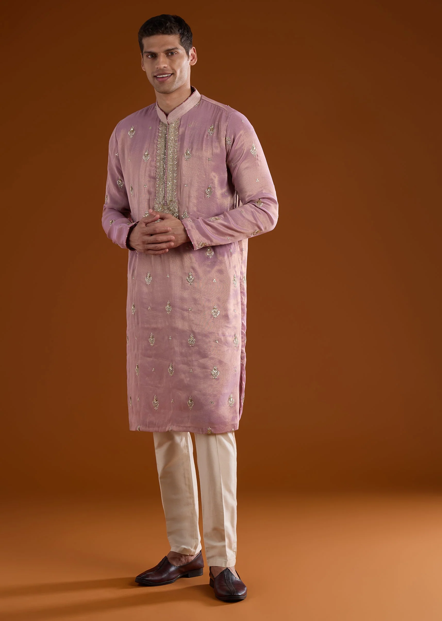 Mauve Tissue Kurta Set With Fine Zardosi And Sequin Work - Image 2