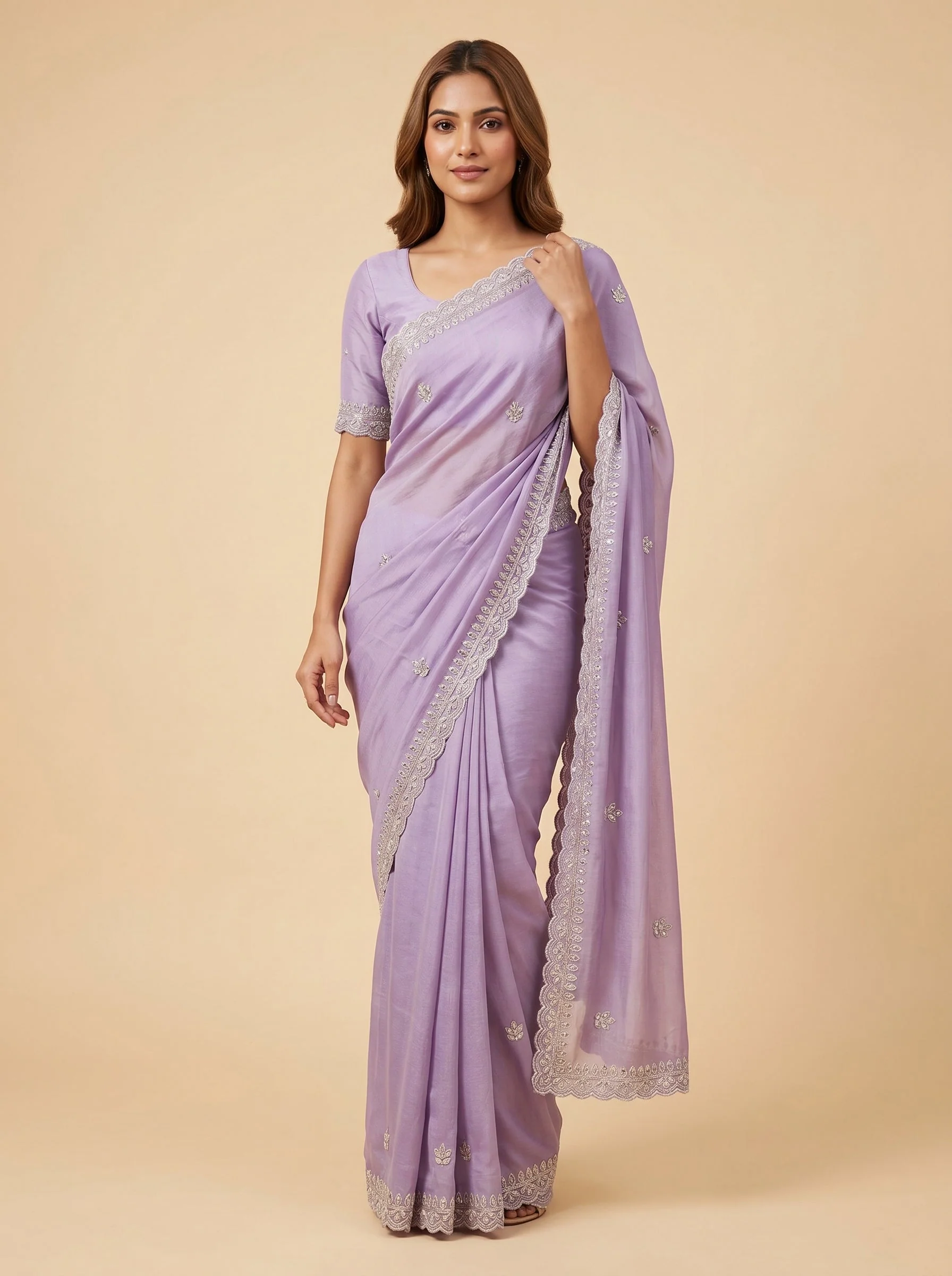 Mauve Vintage Bloom Embroidered Saree