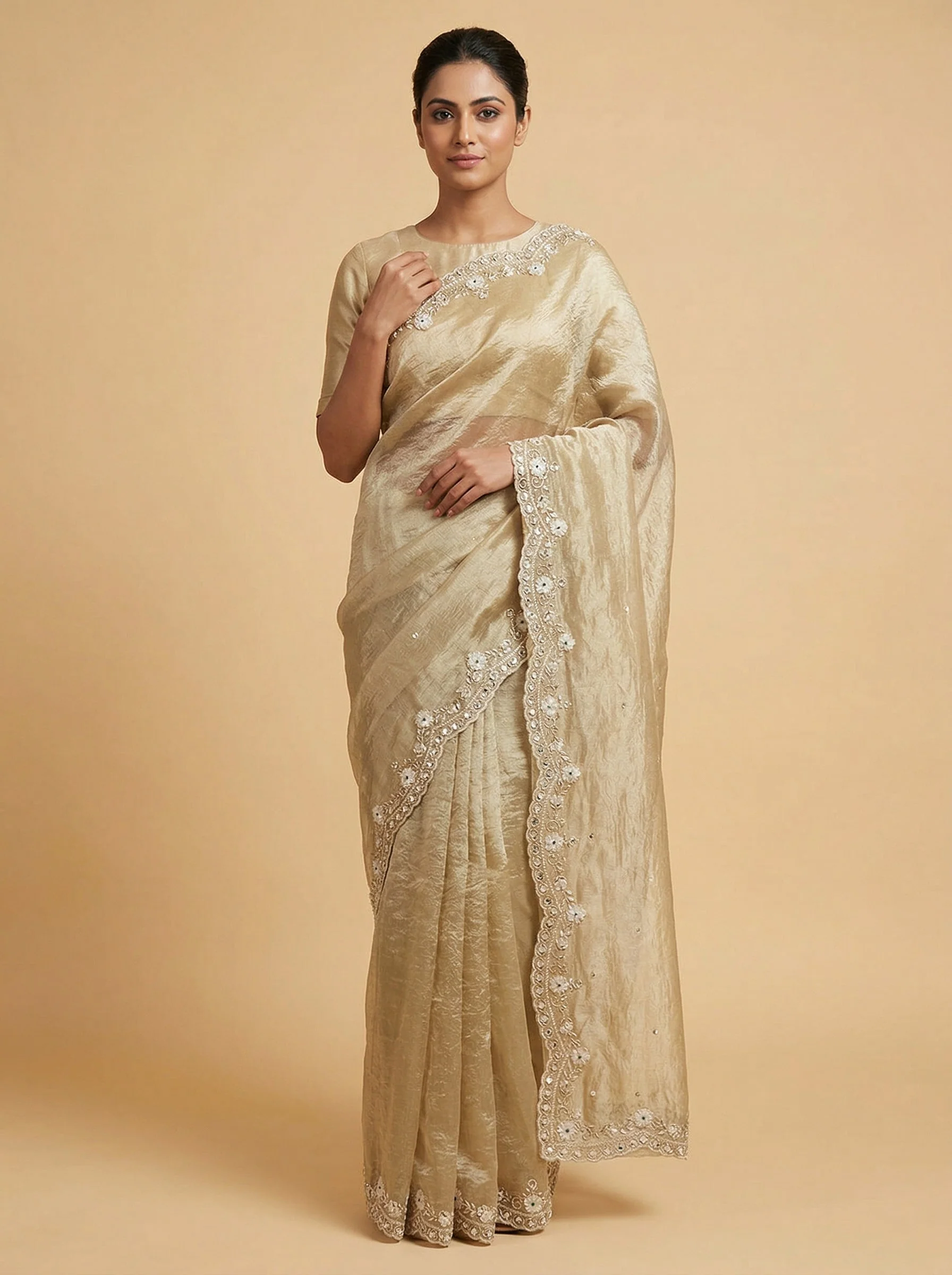 Mehandi Green Rooted Embroidered Saree