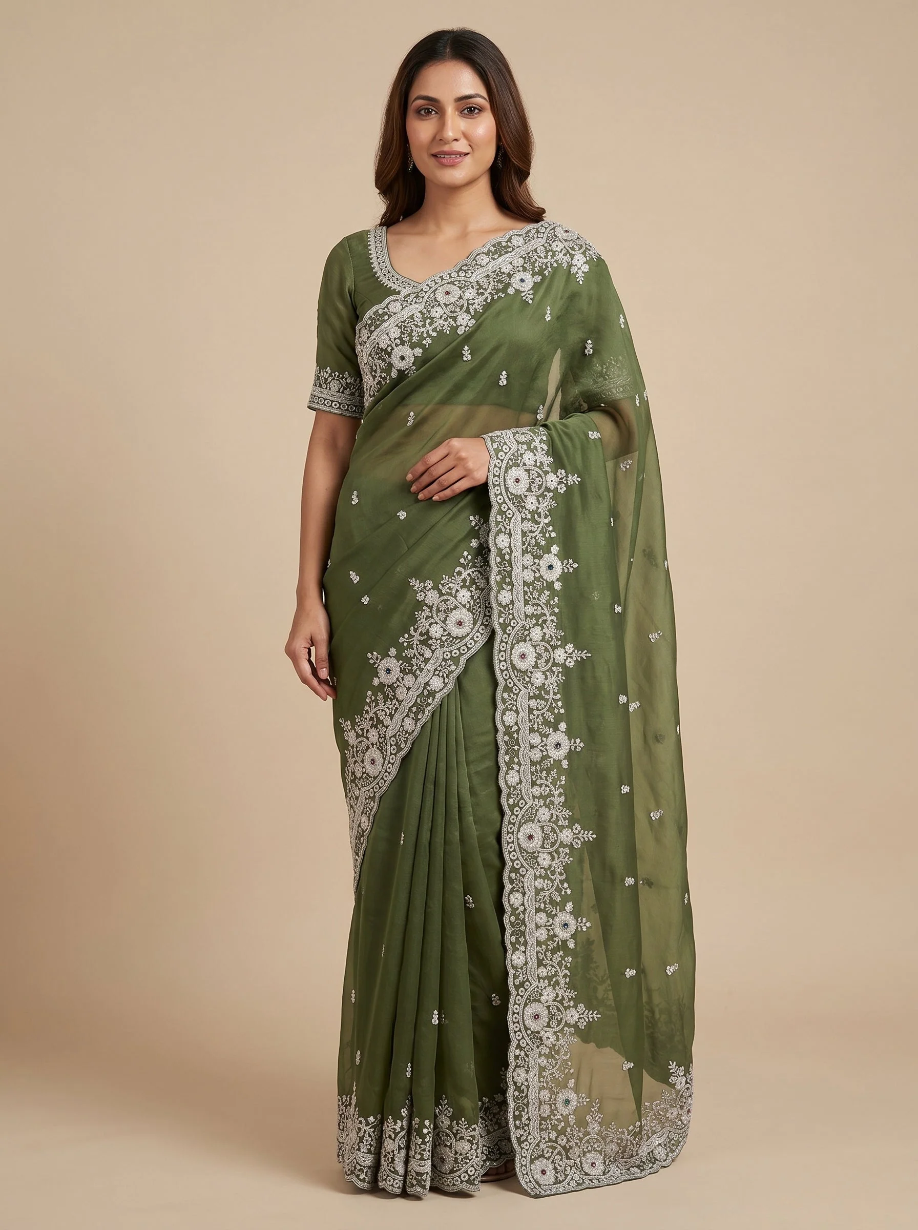 Mehendi Earth Glow Embroidered Saree