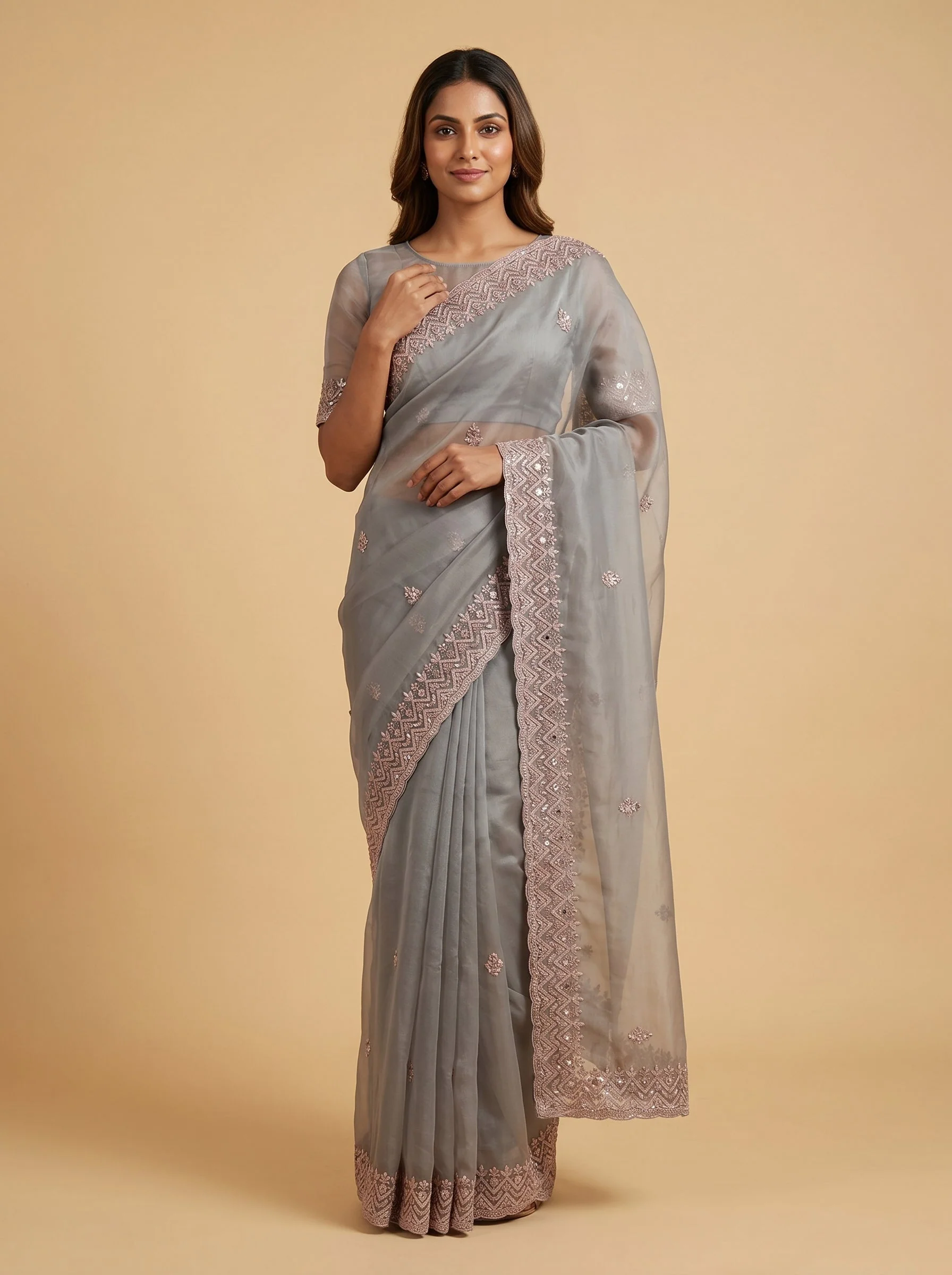 Mehendi Earthy Tone Embroidered Saree
