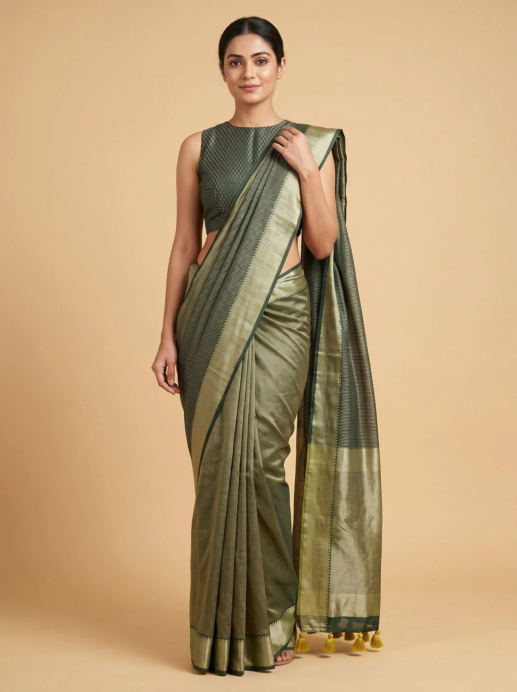 Mehendi Forest Glow Embroidered Saree