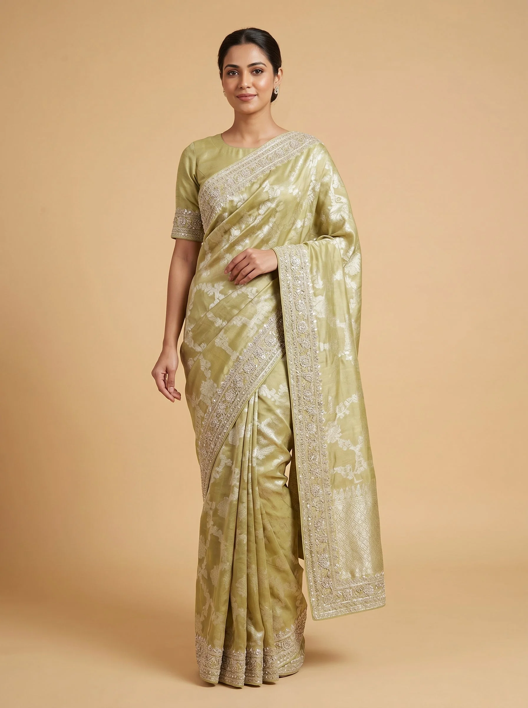 Mehendi Green Earth Embroidered Saree