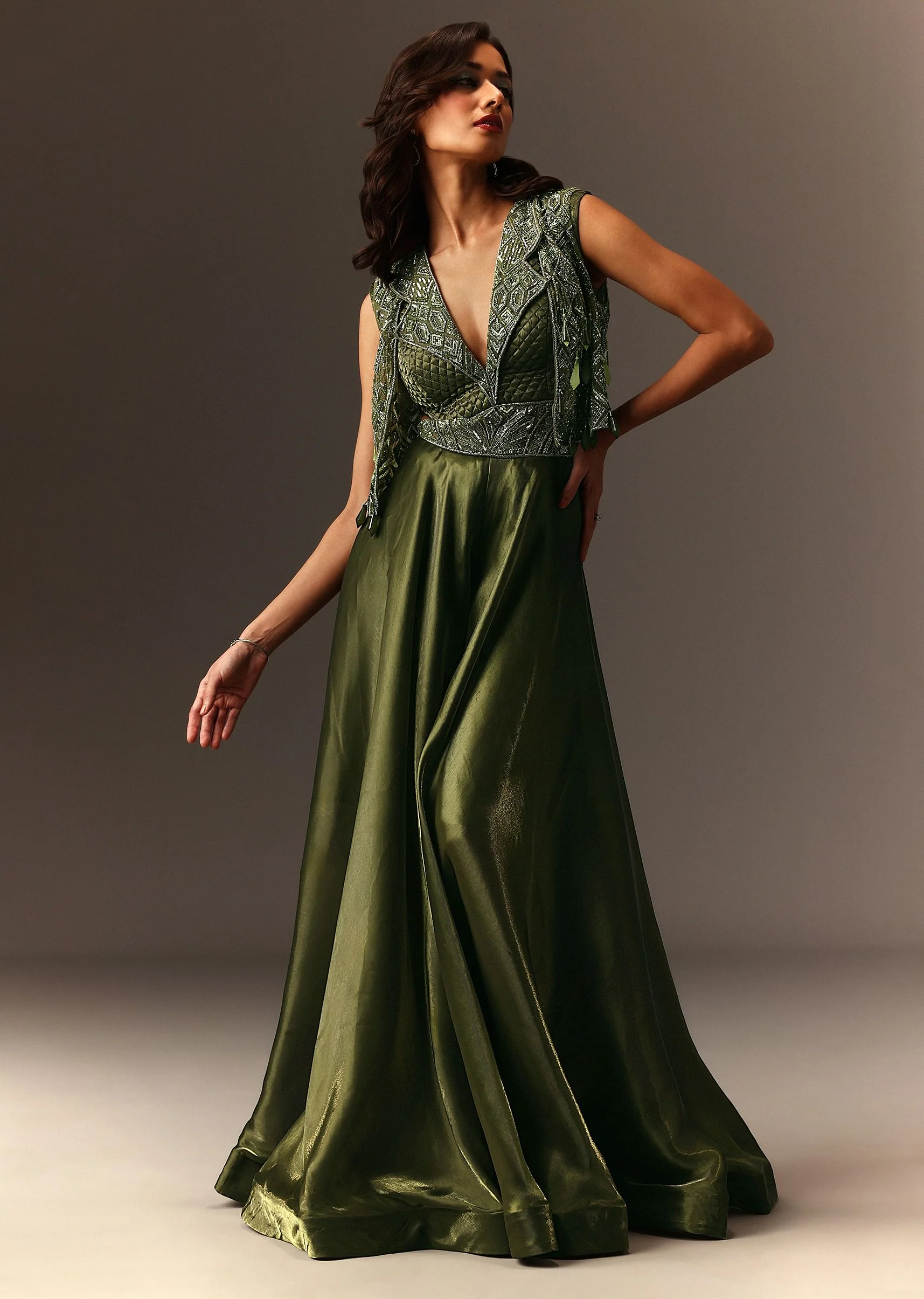 Mehendi Green Embroidered Jumpsuit - Image 3