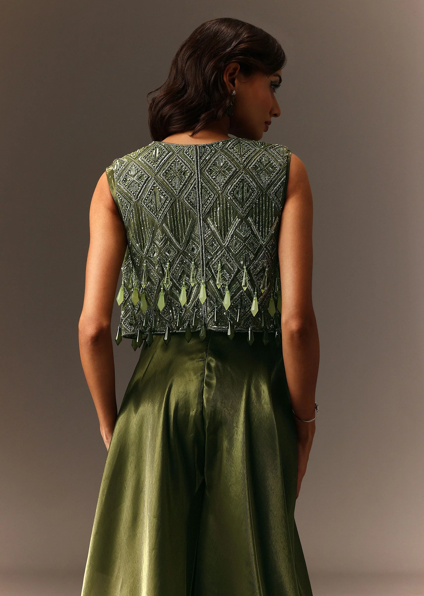 Mehendi Green Embroidered Jumpsuit - Image 4