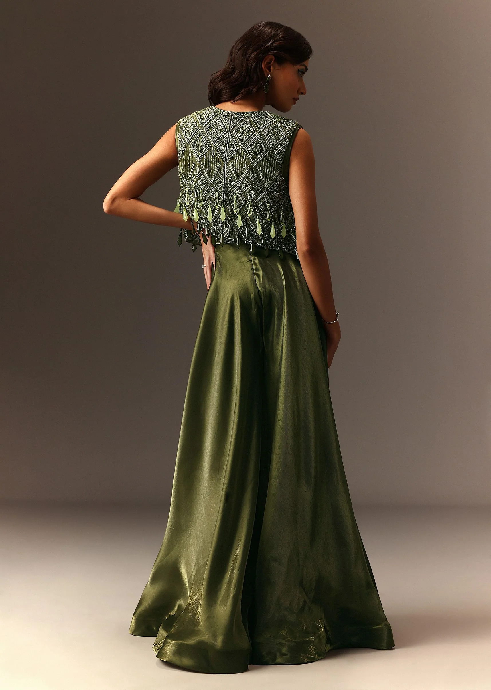 Mehendi Green Embroidered Jumpsuit - Image 6