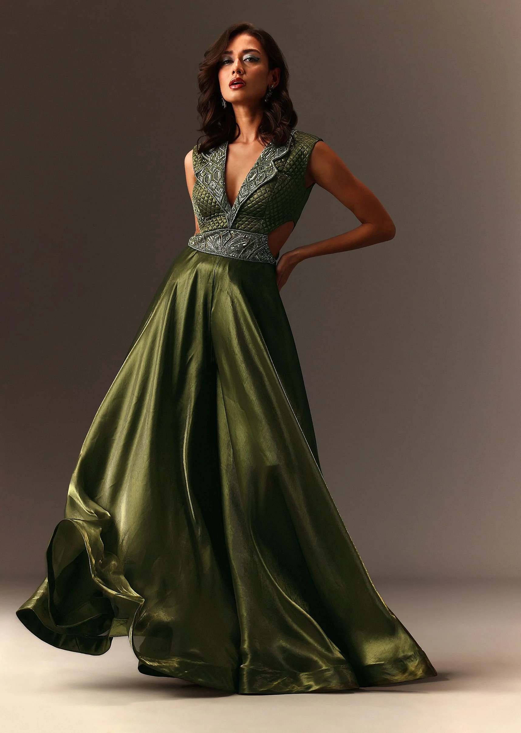 Mehendi Green Embroidered Jumpsuit - Image 7