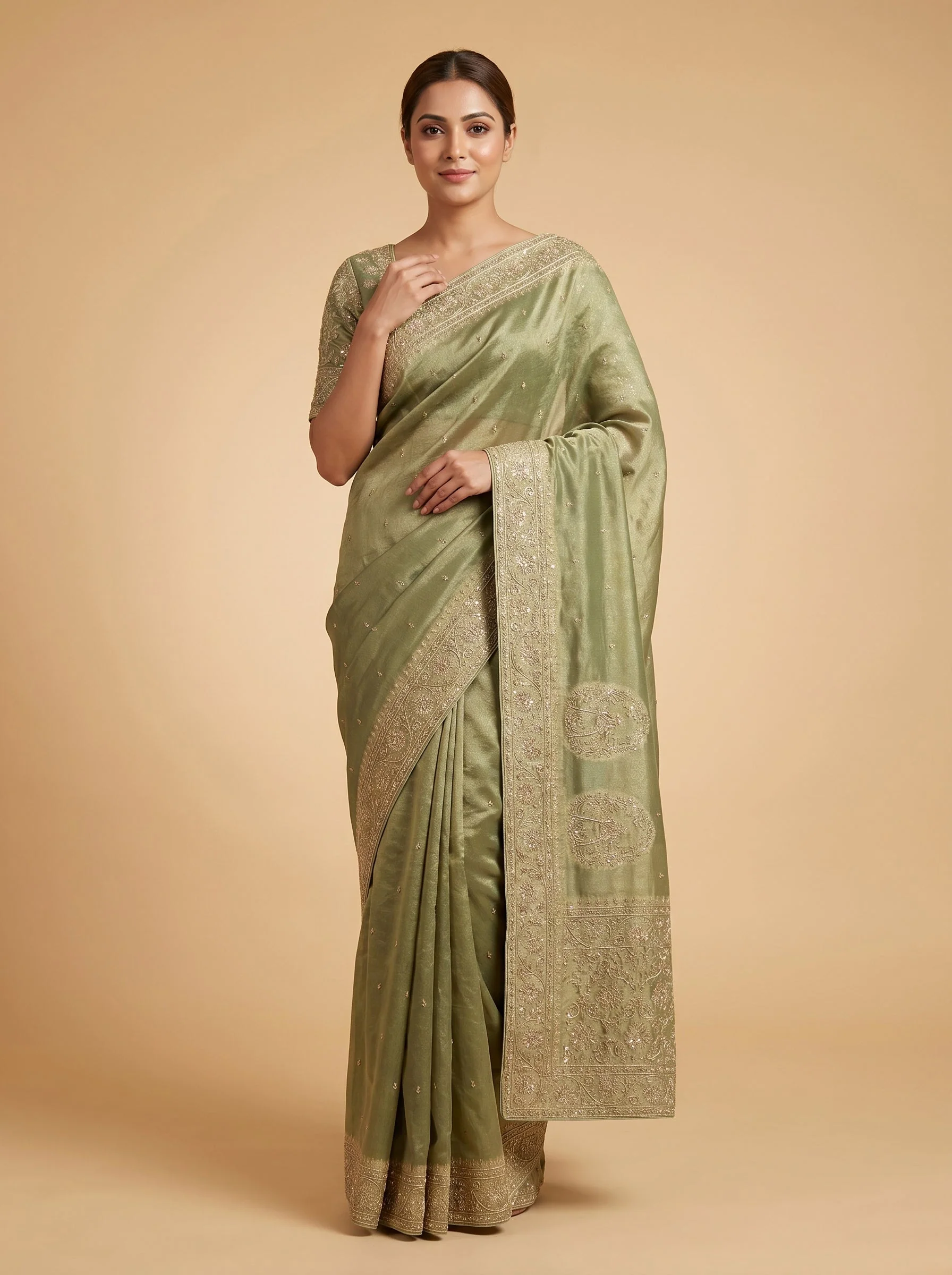 Mehendi Green Glow Saree