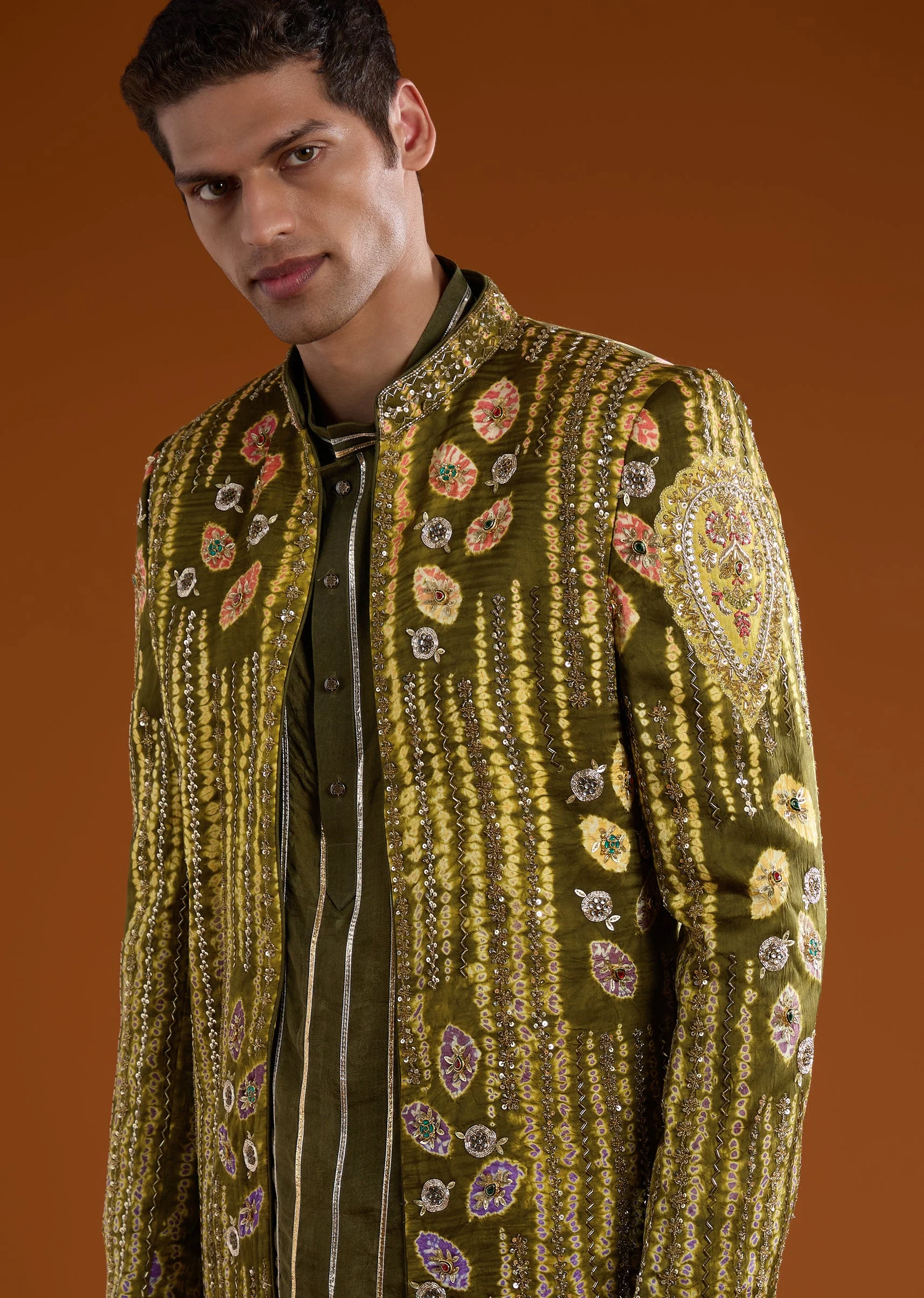 Mehendi Green Indowestern Kurta Set with Zardozi Work - Image 2