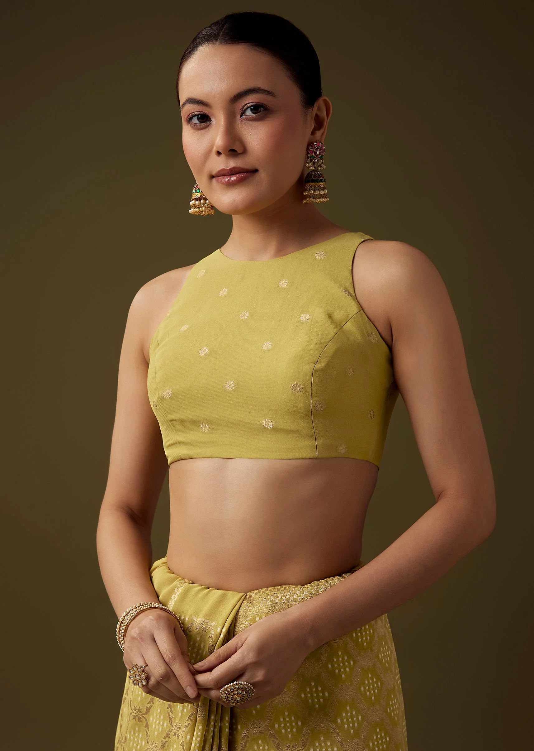 Mehendi Green Khadi Georgette Saree with Unstitched Blouse - Image 7