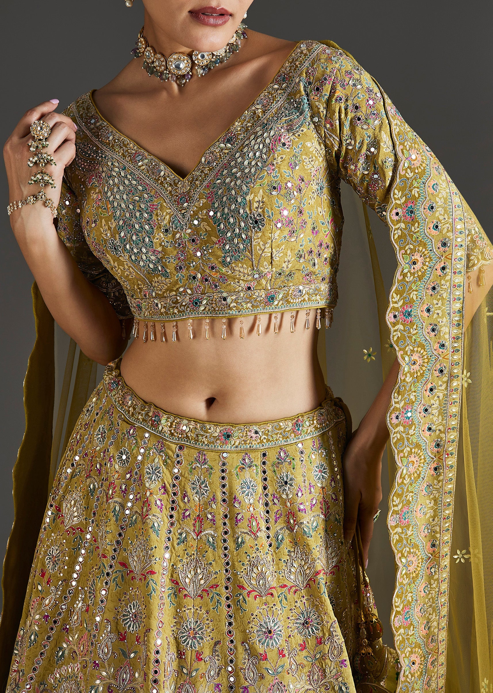 Mehendi Green Lehenga With Festive Shine - Image 3