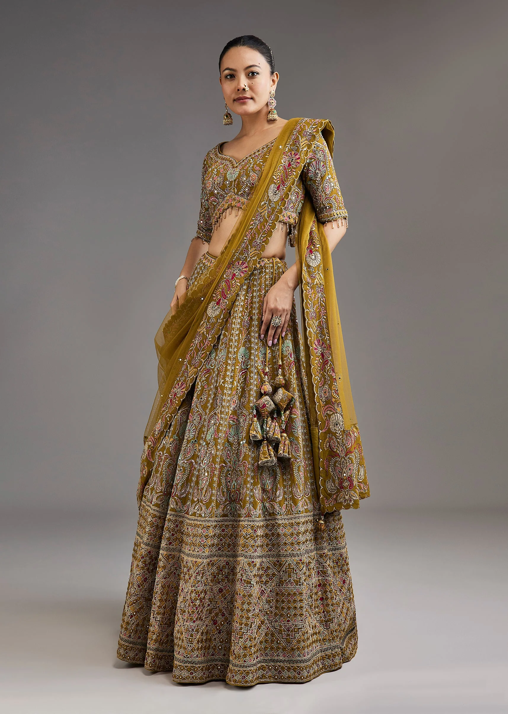 Mehendi Green Lehenga With Mirror Accents - Image 4