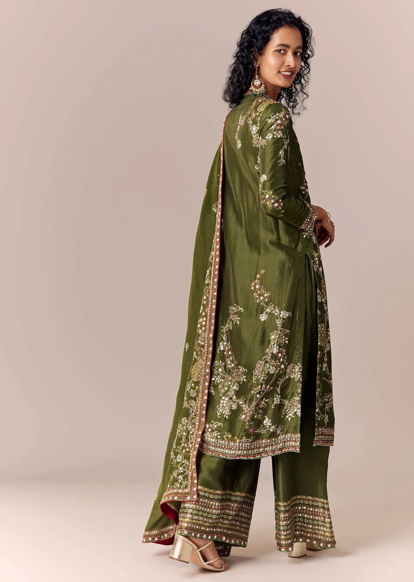 Mehendi Green Printed Kurta Palazzo Set With Dupatta - Image 5